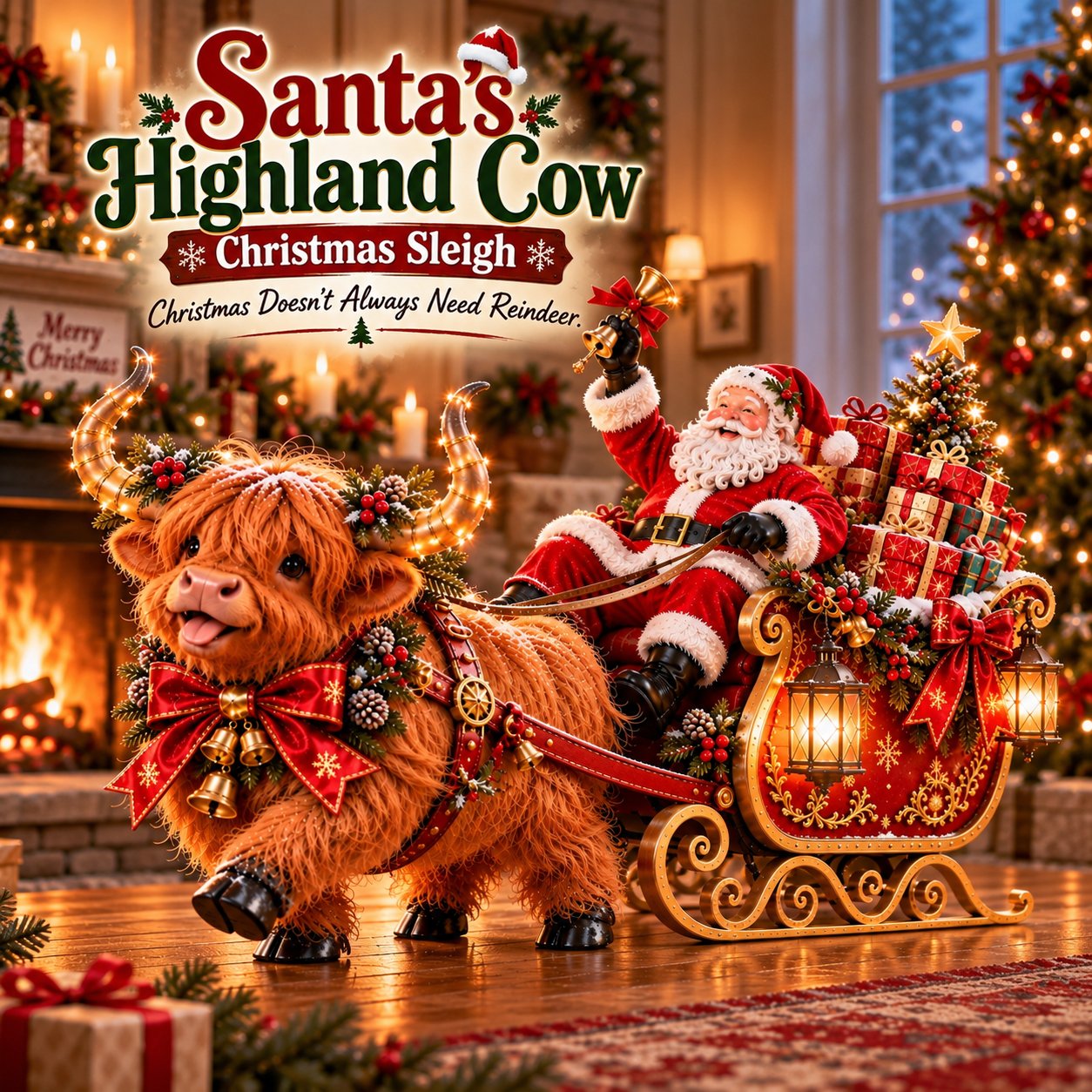 Santa's Highland Cow Christmas Sleigh keepsake
