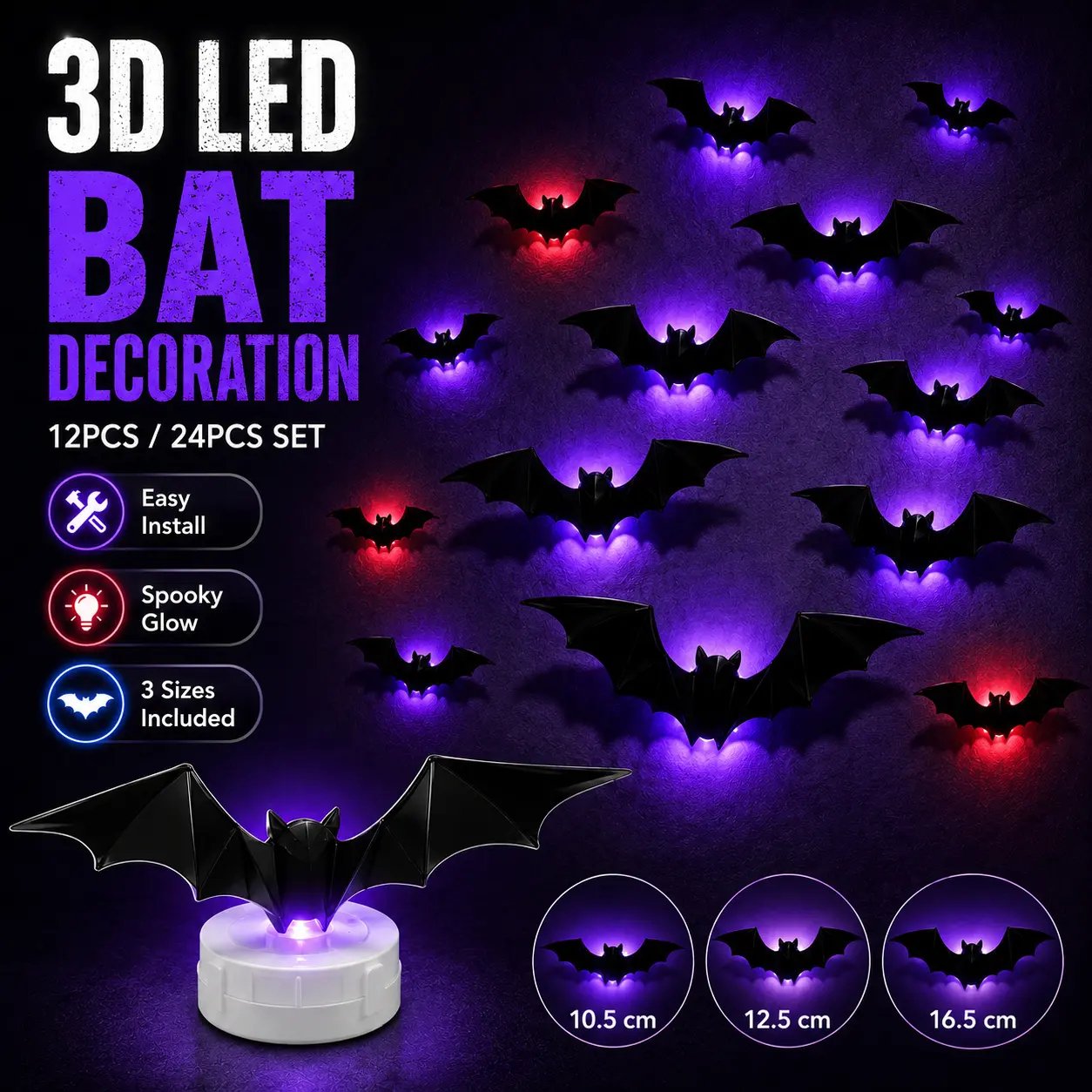 3D LED bat wall decorations for Halloween indoor home decor