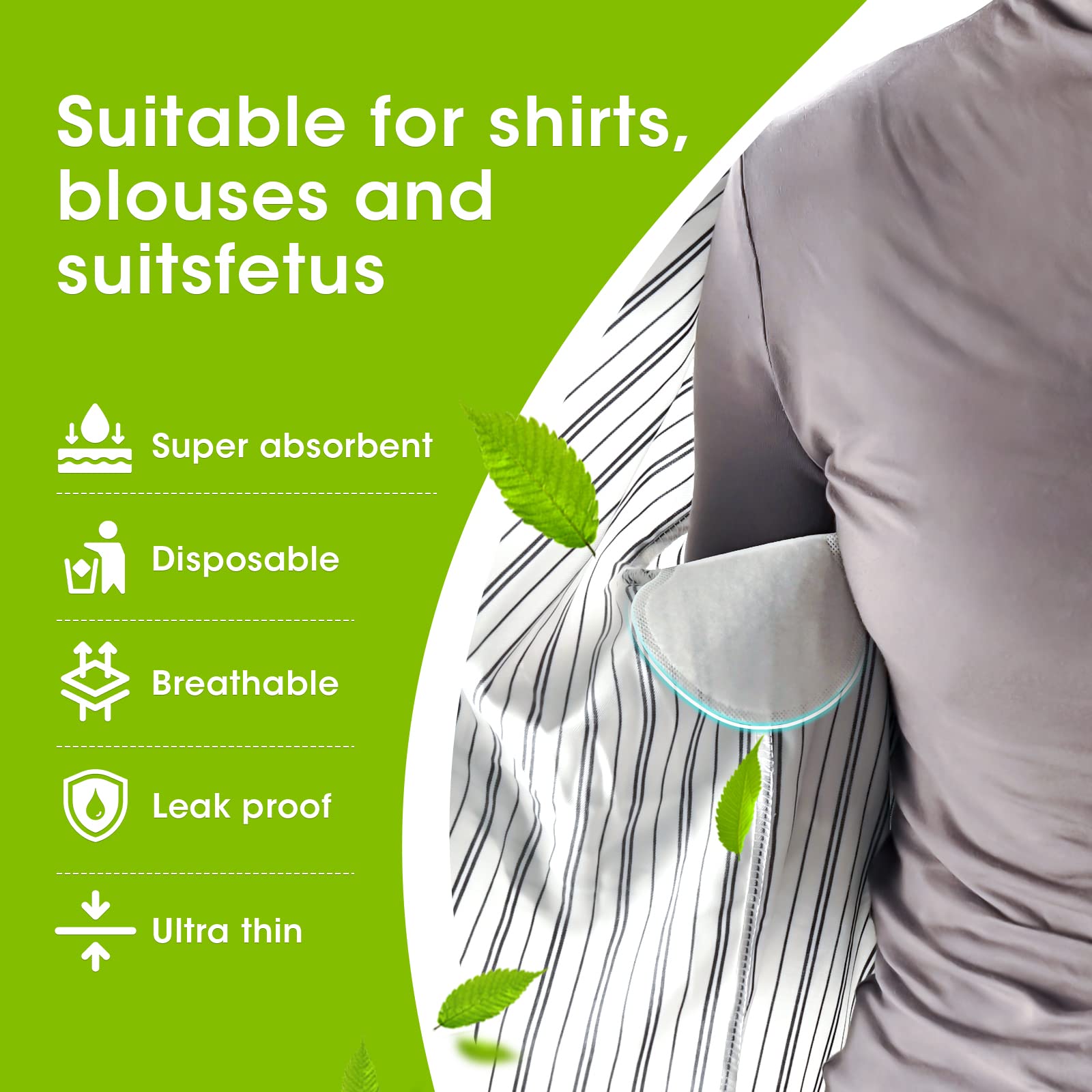 Sweat pad features including super absorbent, disposable, breathable, leak proof, and ultra thin