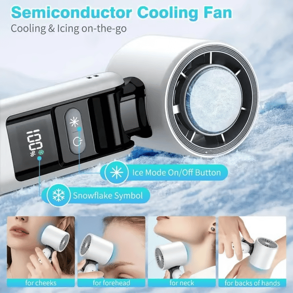 🌀Summer Hot Sale- Multifunction Portable Handheld Turbo Ice-Cooling Fan | AC-Like Gel Pad Tech, 5 Gears❄️