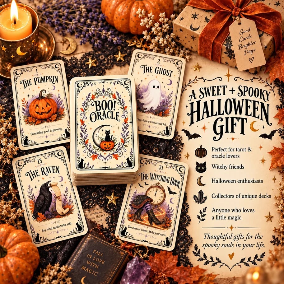 Halloween Oracle Deck as a seasonal gift idea for Halloween and oracle card lovers