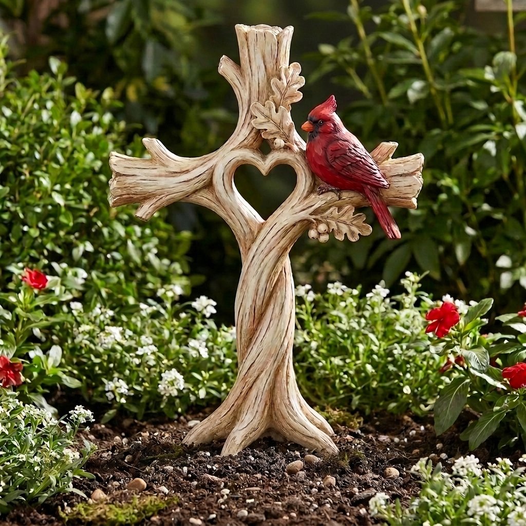 Detailed cardinal heart tree cross