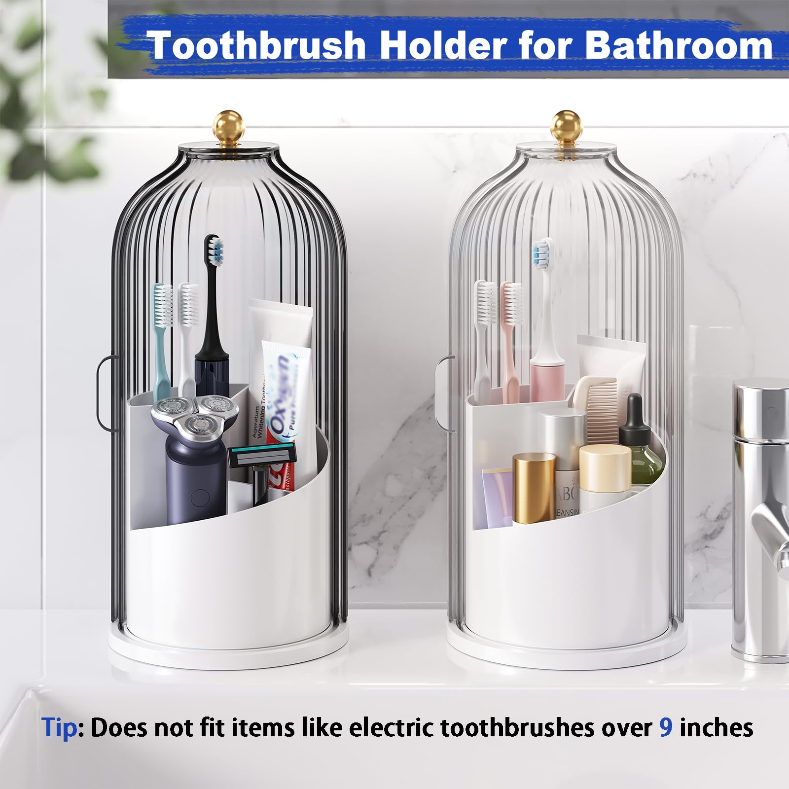Covered toothbrush holders organizing bathroom brushes toothpaste razors and small toiletries