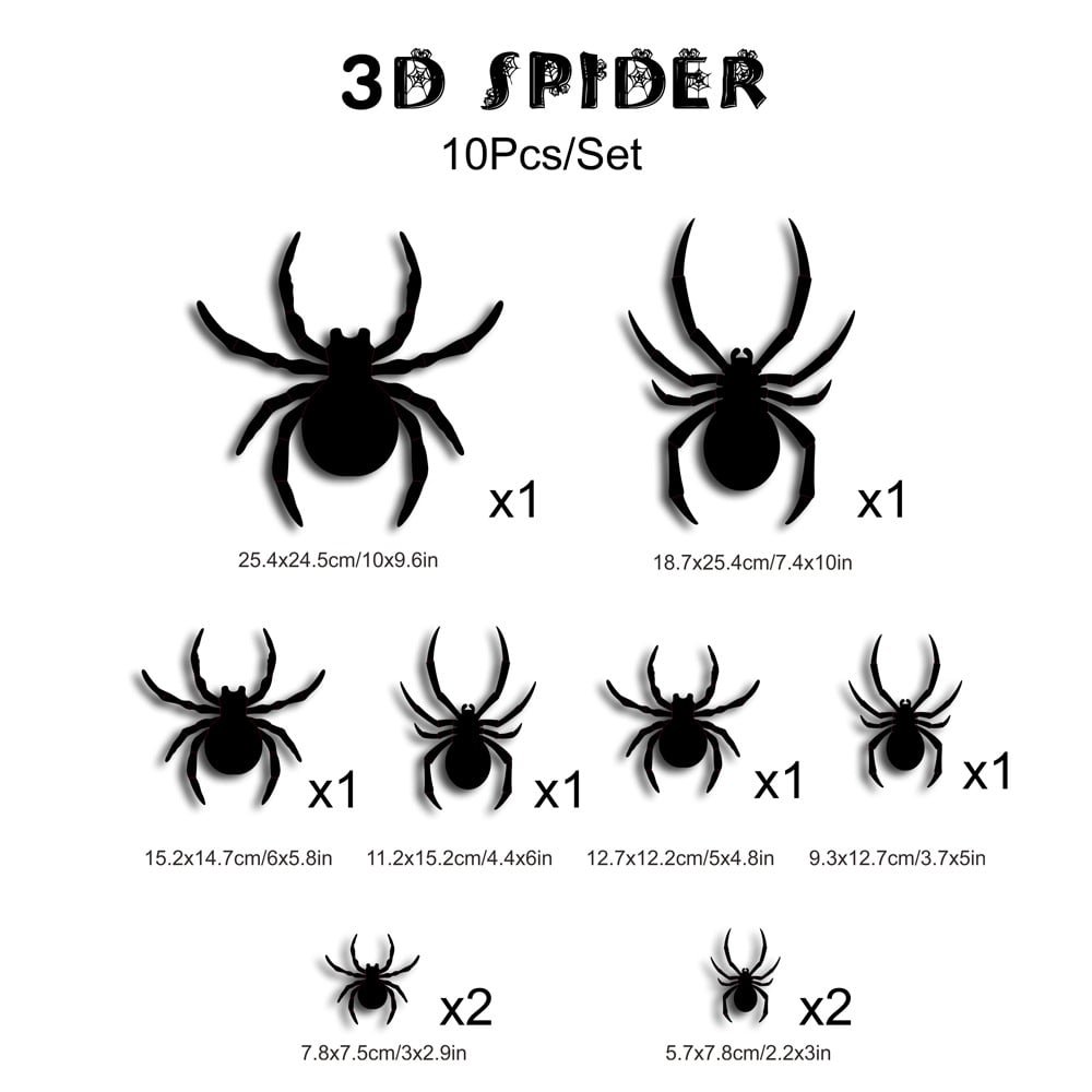 10 Pcs 3D LED Spiders Sizes