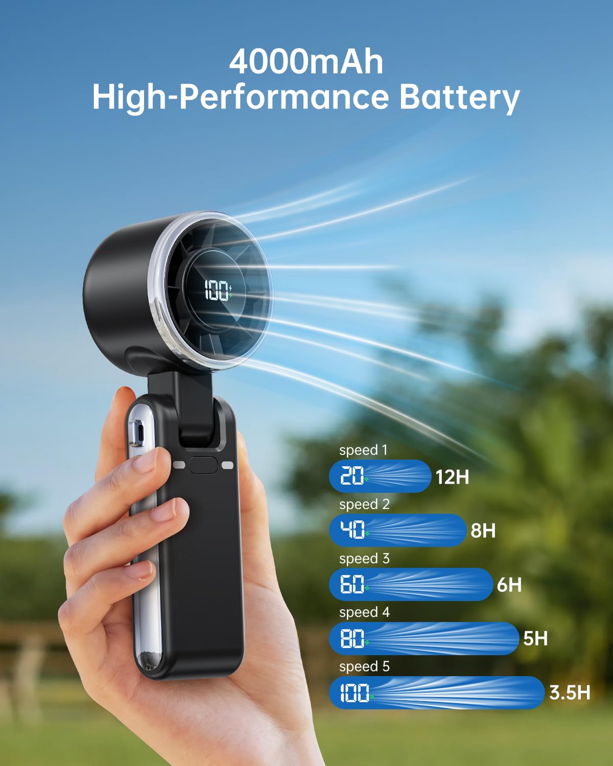 4000mAh Long Battery Fan