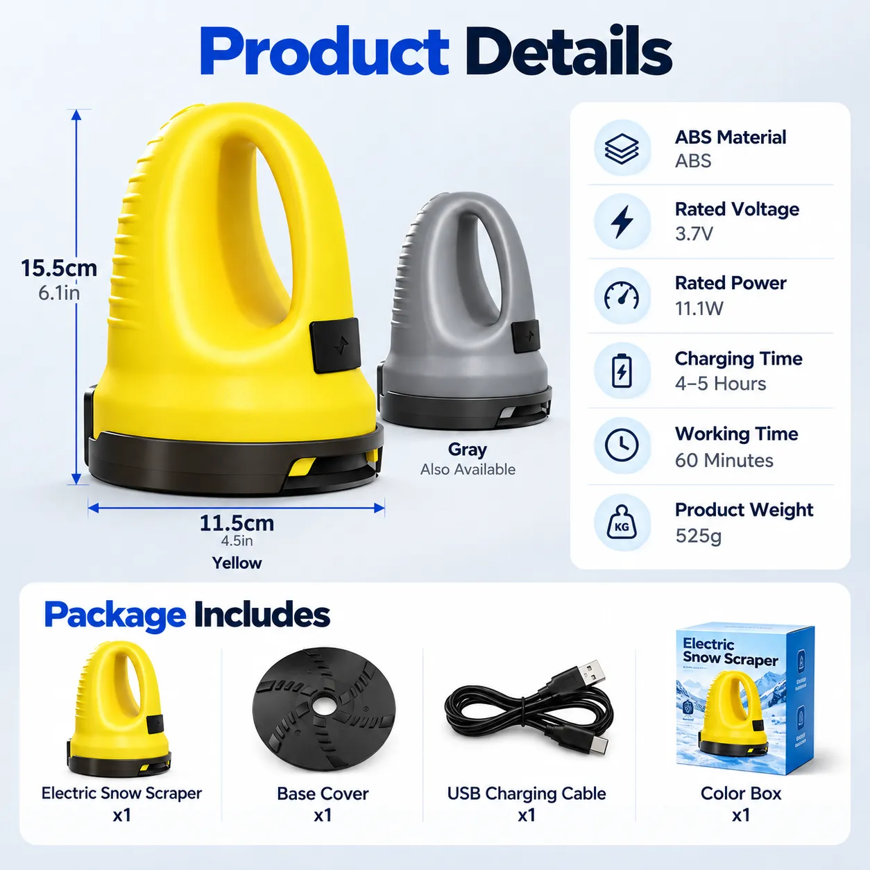 Electric Snow Scraper Product Details, Dimensions and Package Includes