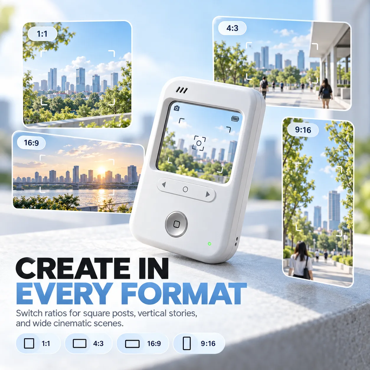 Create In Every Format - Switch ratios 1:1, 4:3, 16:9, and 9:16