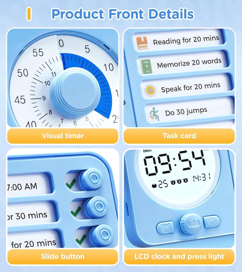 3-in-1 Visual Timer Task Timer with Chore Chart Board, ADHD Tool for Kids Adults Visual Schedule for Kids with Autism, Daily Checklist for Home, School, Classroom, Desk, Chore Chart