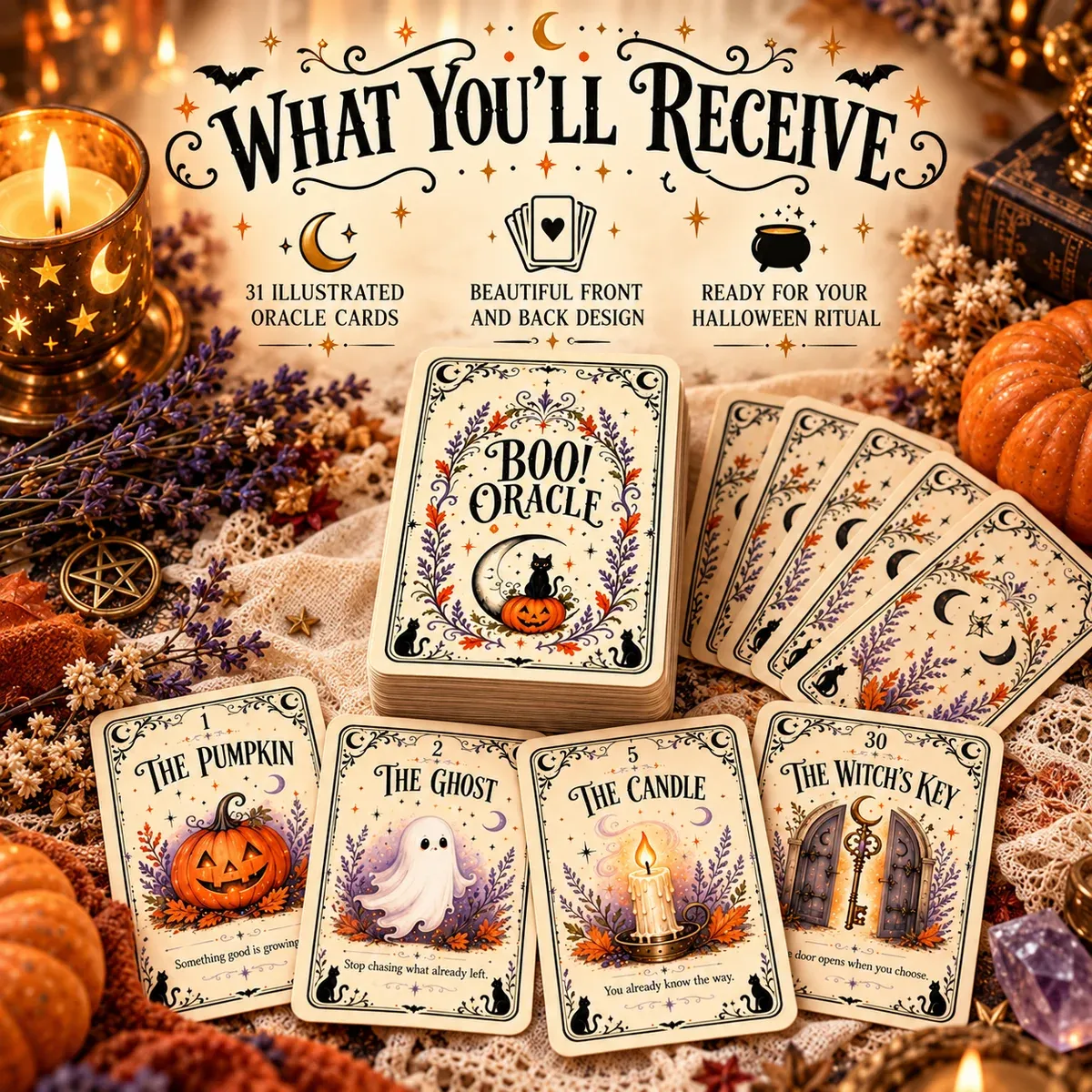 Halloween illustrated cards laid out together