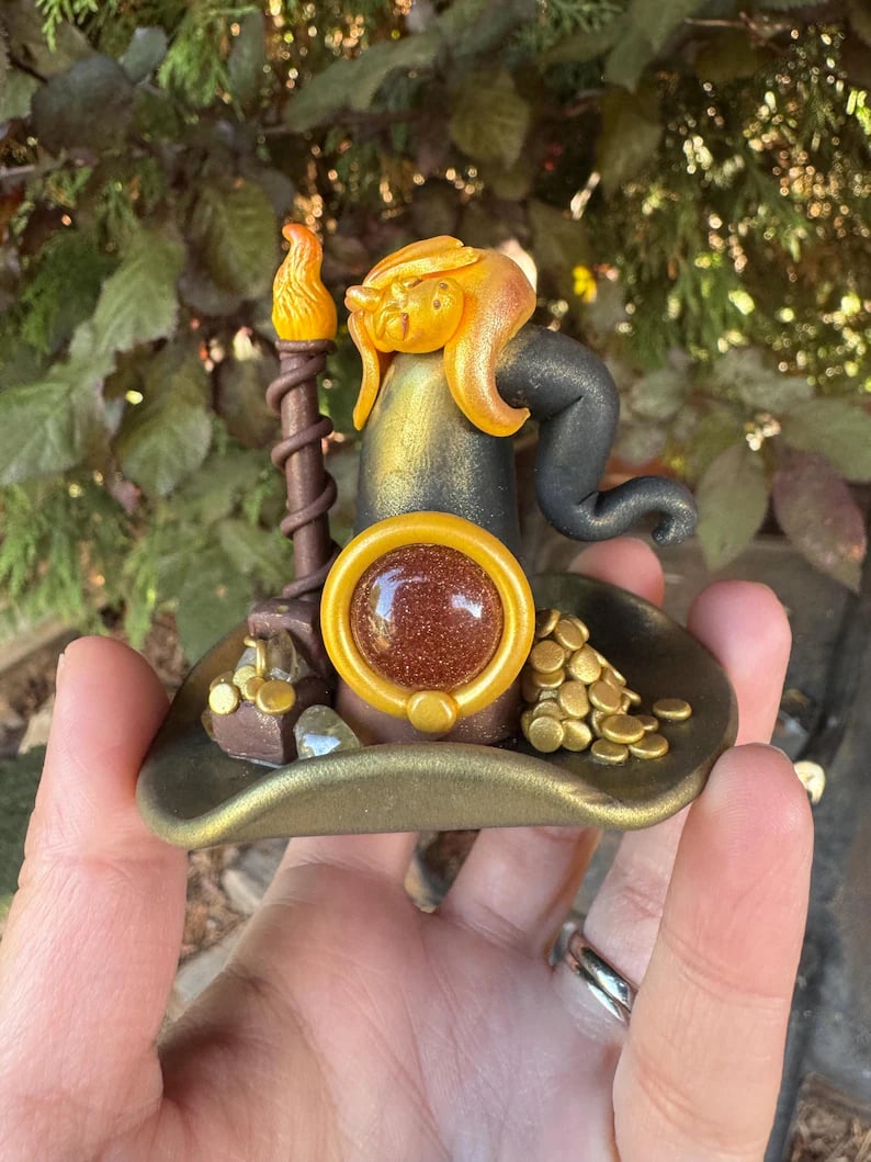 Witch Hat with a Fuzanglong the hidden treasure dragon, goldstone & citrine chips image 1