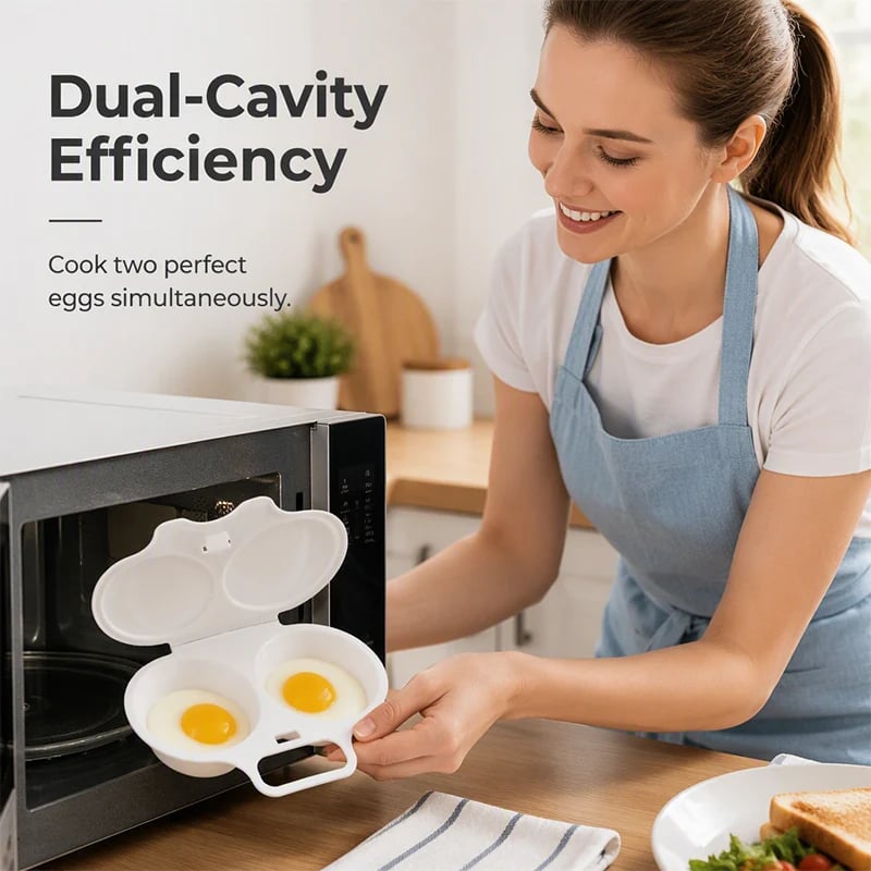 Dual cavity microwave egg poacher for two eggs