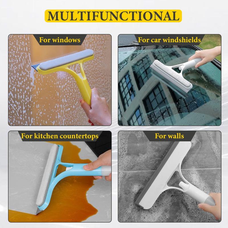 Product Introduction of 3 in 1 Window Cleaning Scraper, Squeegee and Scrubber with Spray, Multifunctional Household Cleaning Tool, Car Windshield Cleaner,Lightweight Silicone Microfiber Wipe 9