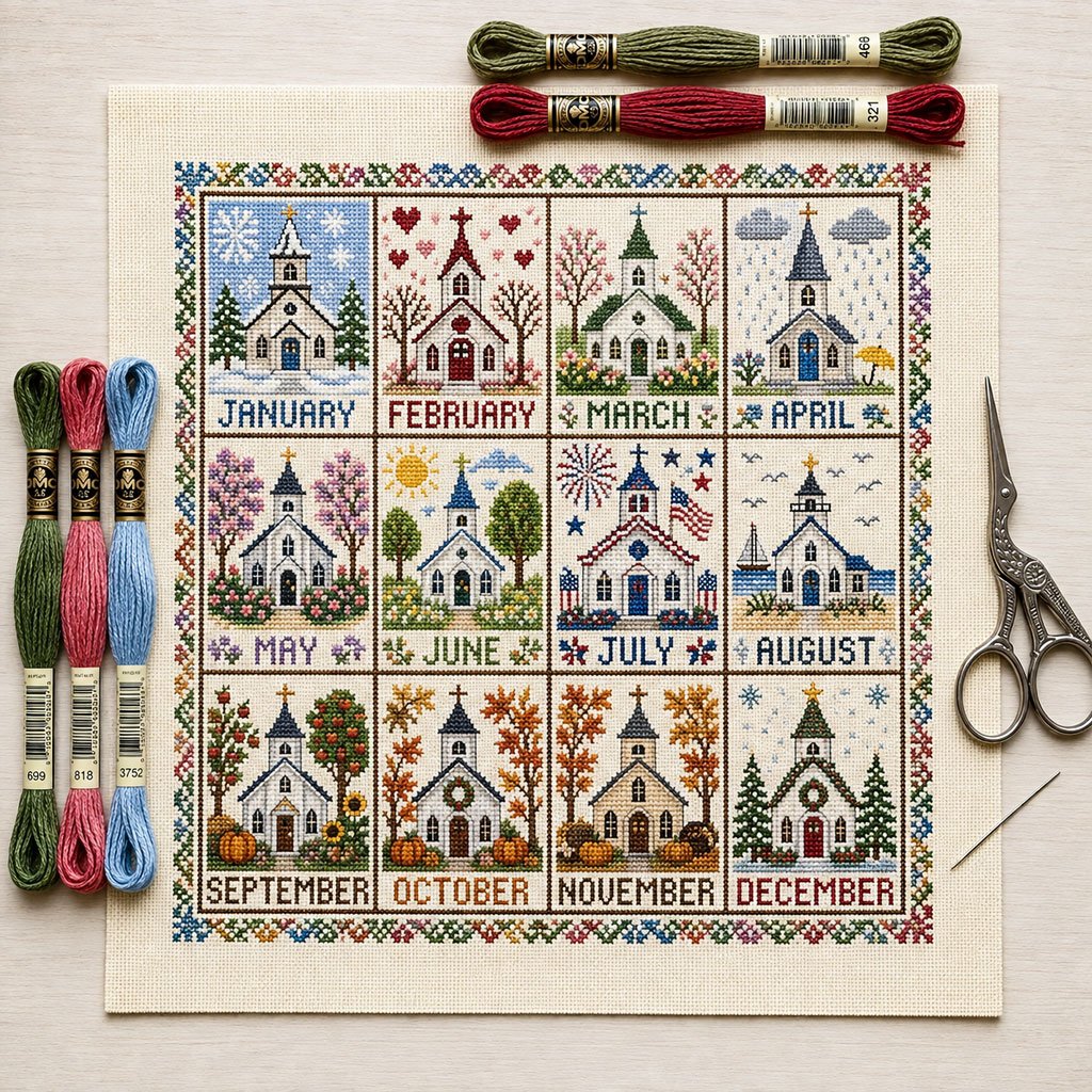 Pre printed cross stitch fabric pattern