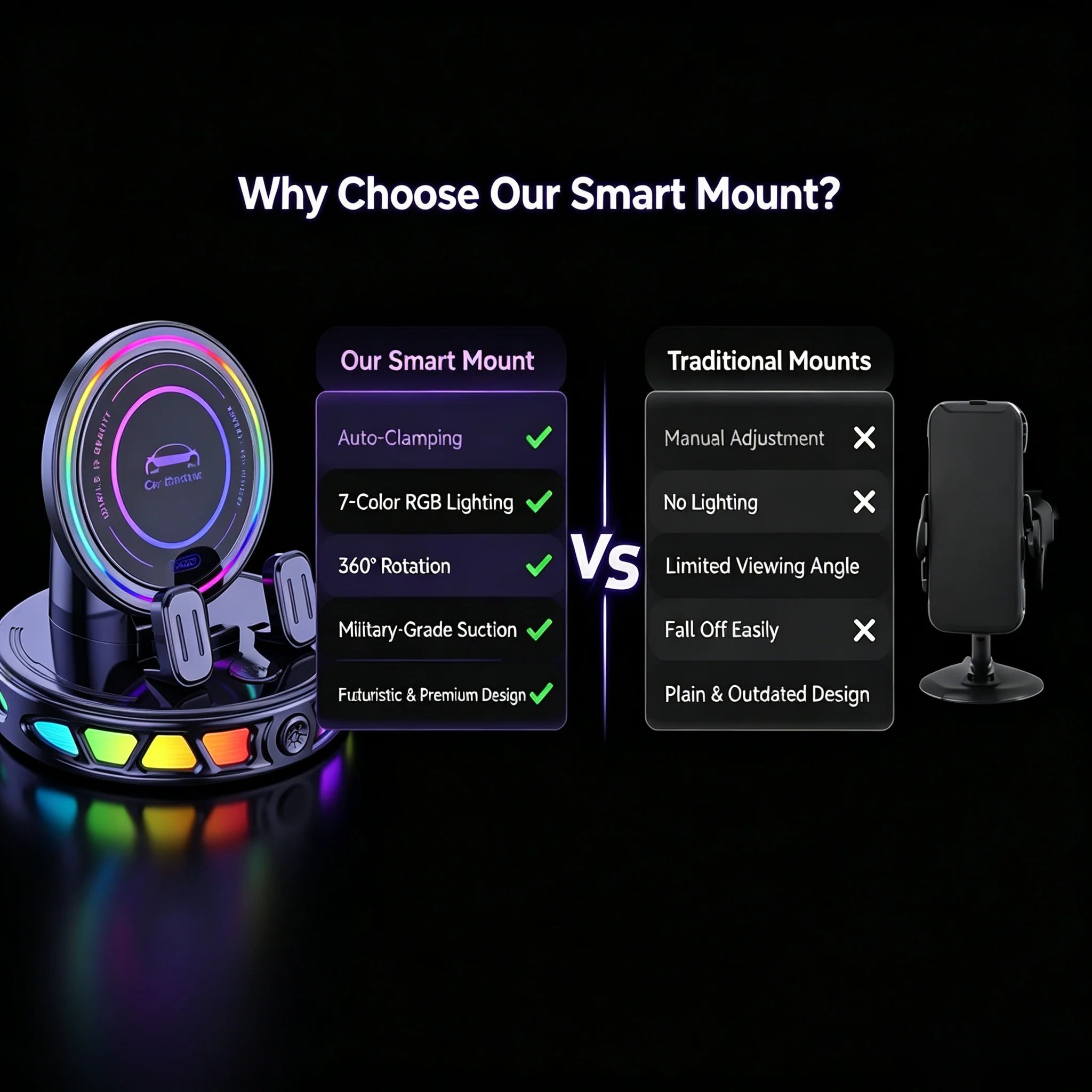 wide compatibility wireless charging car mount