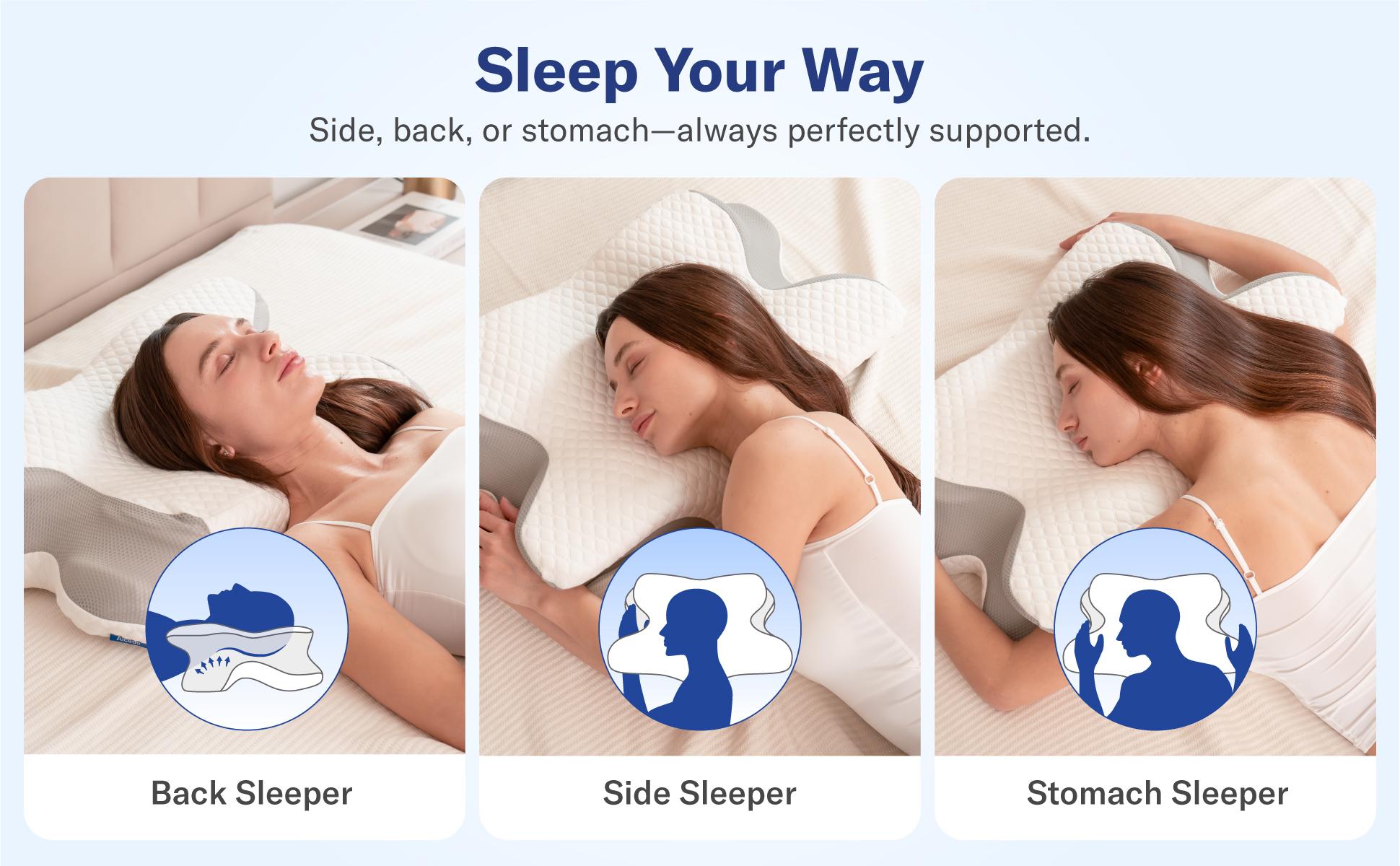 Ergonomic contour pillow for multiple sleeping positions