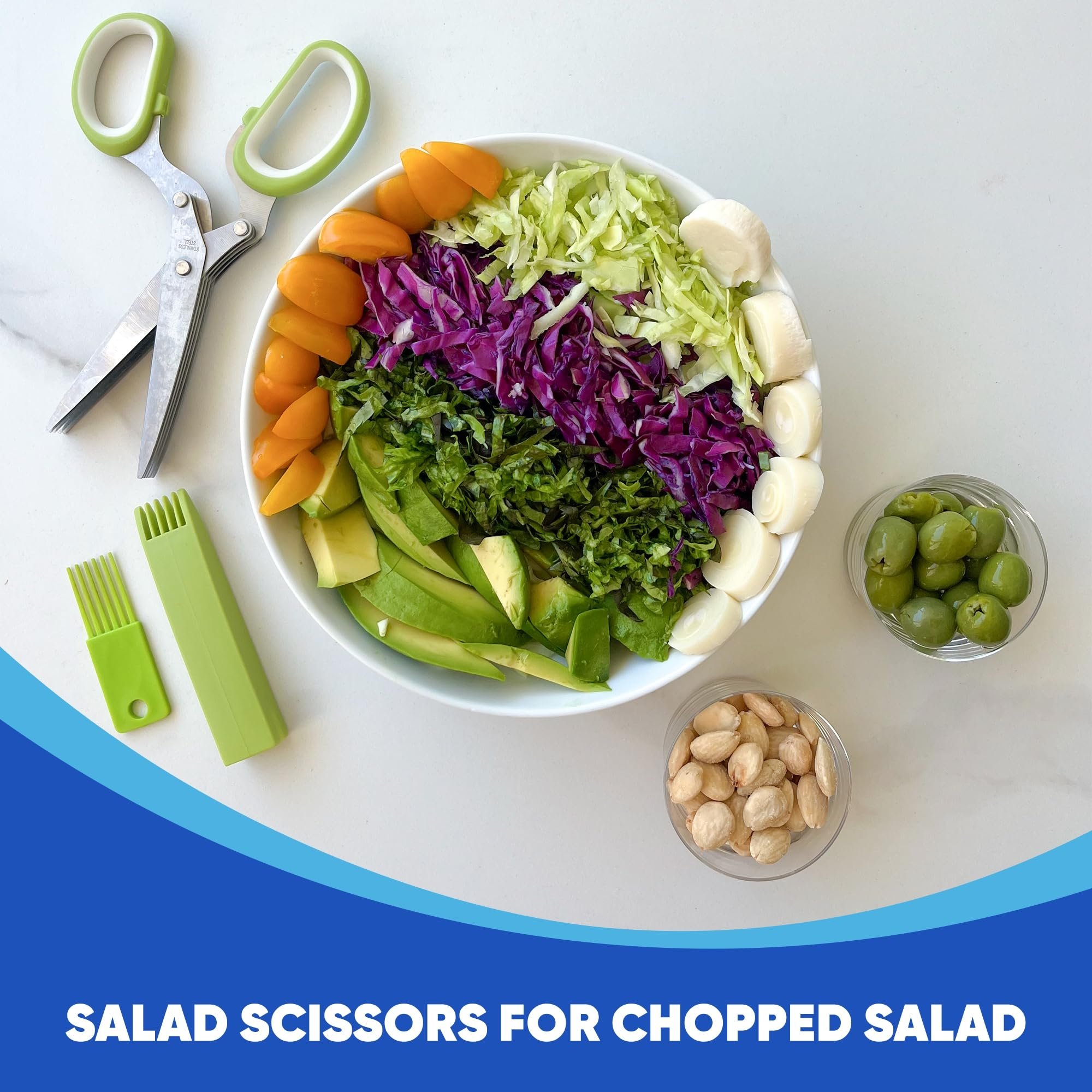 Colorful chopped salad prepared with multi-blade salad and herb scissors
