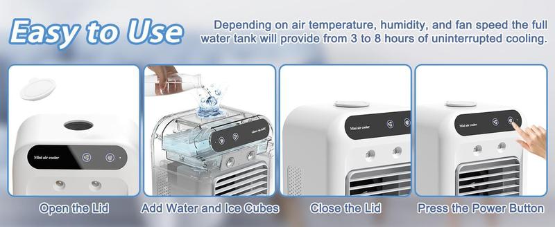 Product Introduction of Portable Air Conditioner 3-in-1 Fan with 2 Mist Speeds – Personal Evaporative Cooler for Bedroom, Office & Camping, 1800mAh Battery & 500ml Tank 5 Product Introduction of Portable Air Conditioner 3-in-1 Fan with 2 Mist Speeds – Personal Evaporative Cooler for Bedroom, Office & Camping, 1800mAh Battery & 500ml Tank 5