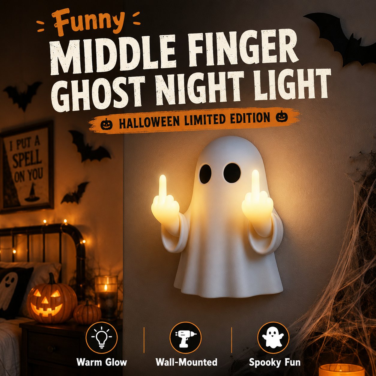 Cute white ghost with rude middle finger design