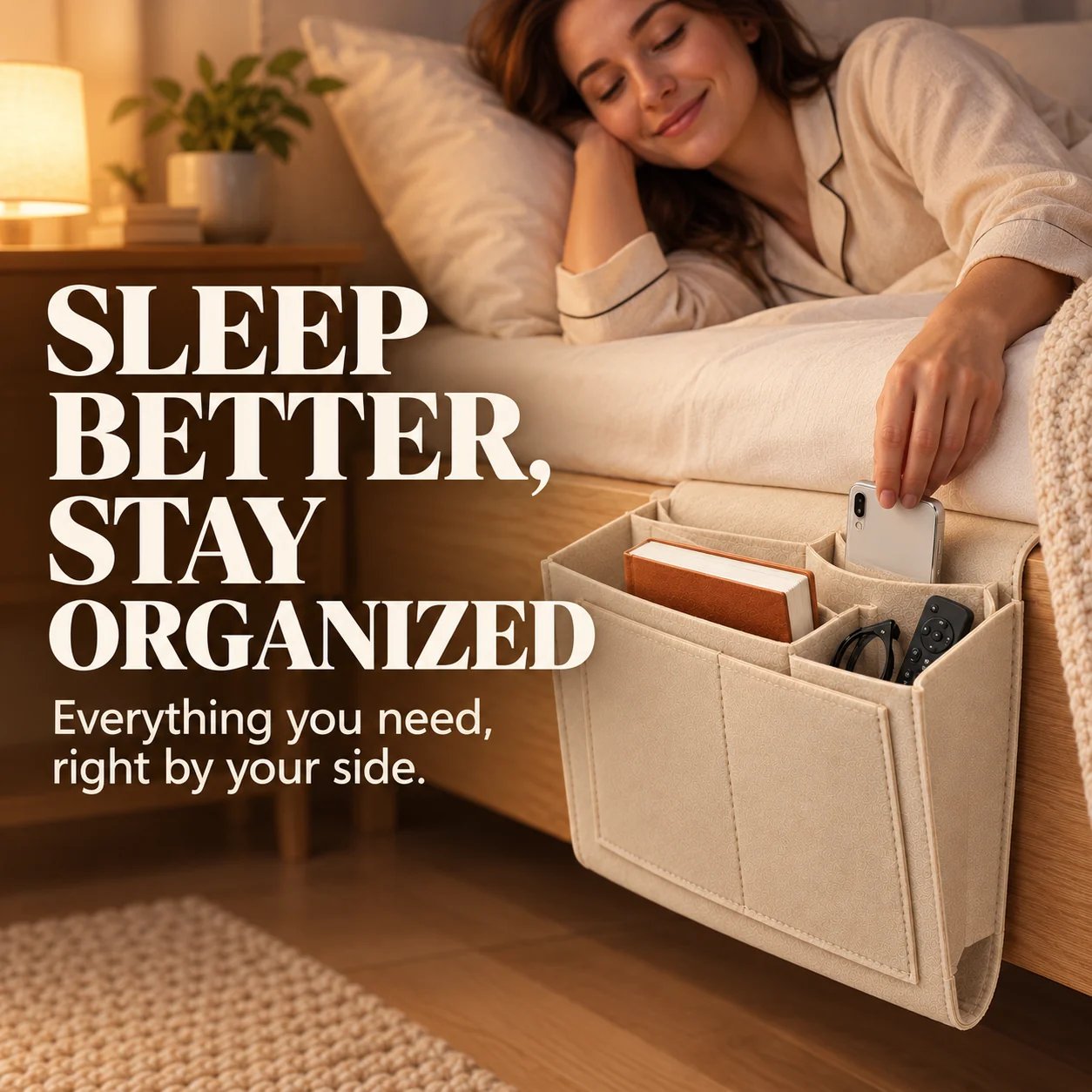 Bedside and sofa hanging organizer in home setting