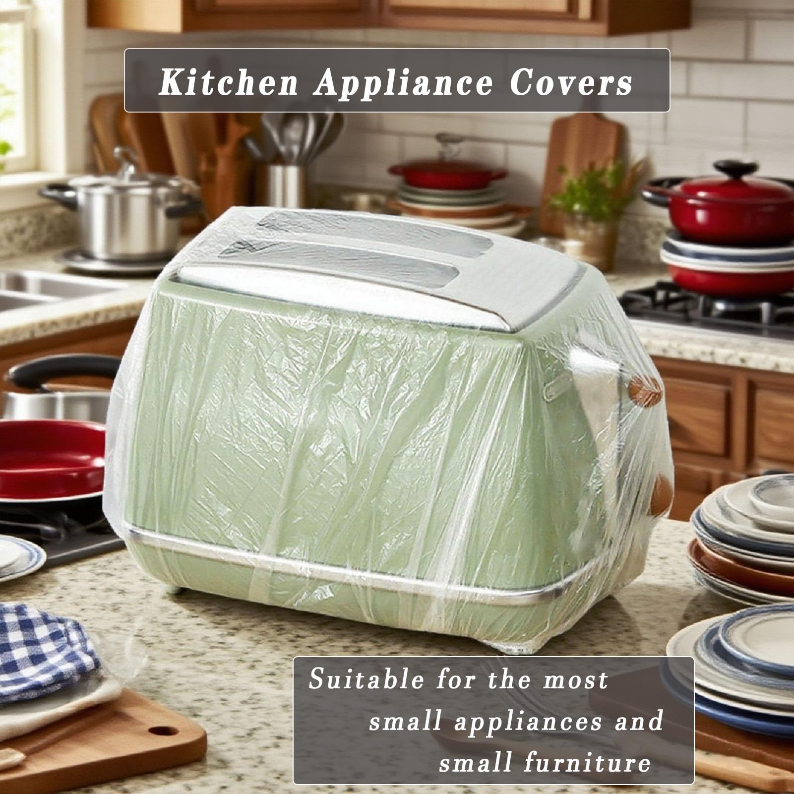 Clear elastic plastic covers suitable for most small kitchen furniture and toasters