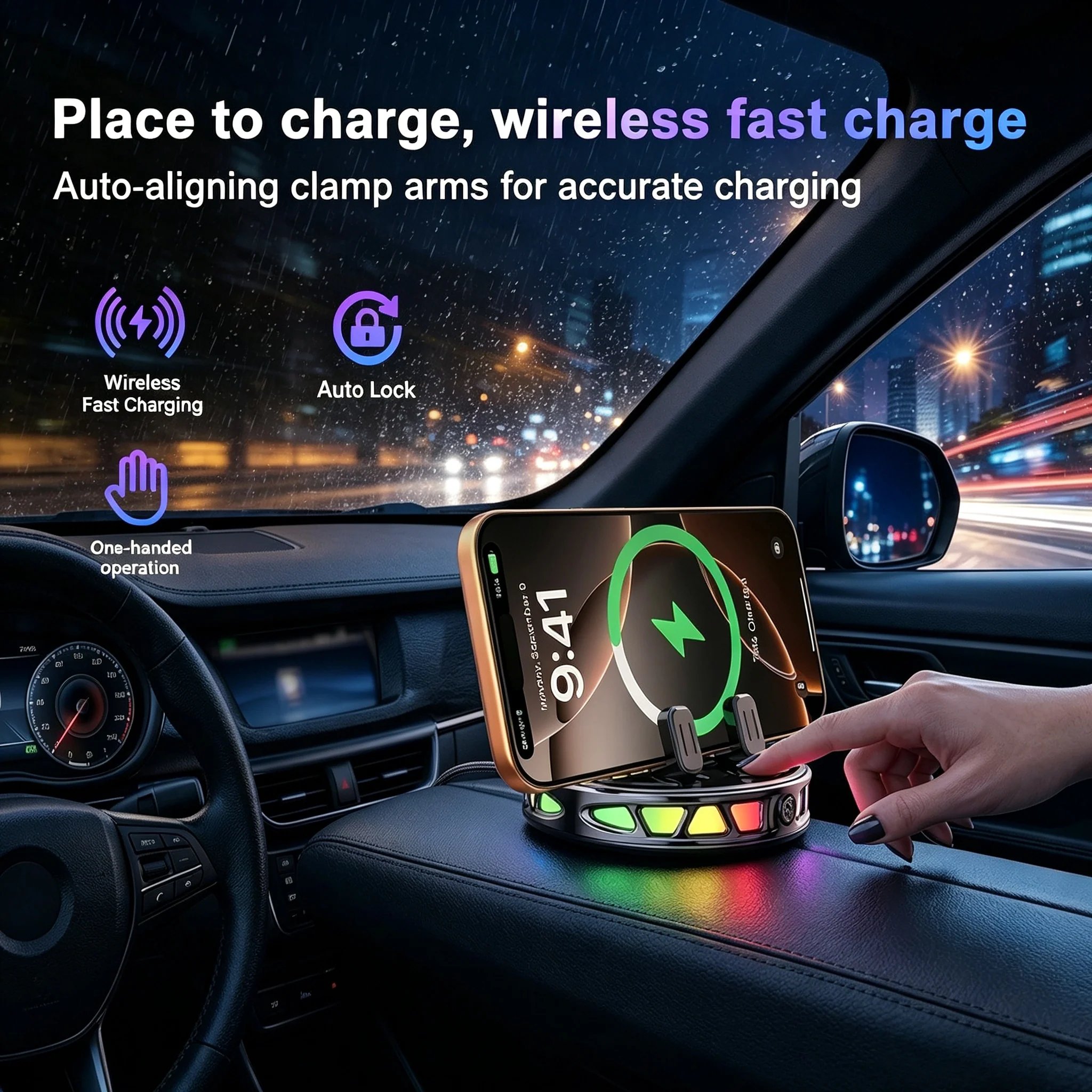 360 rotating wireless car charger phone holder