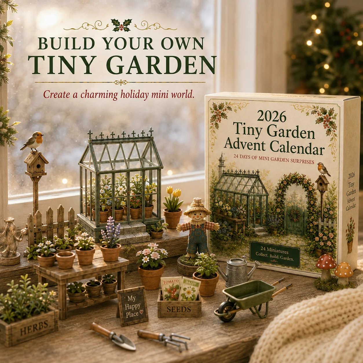 Build your own tiny garden with miniature greenhouse flowers and garden accessories