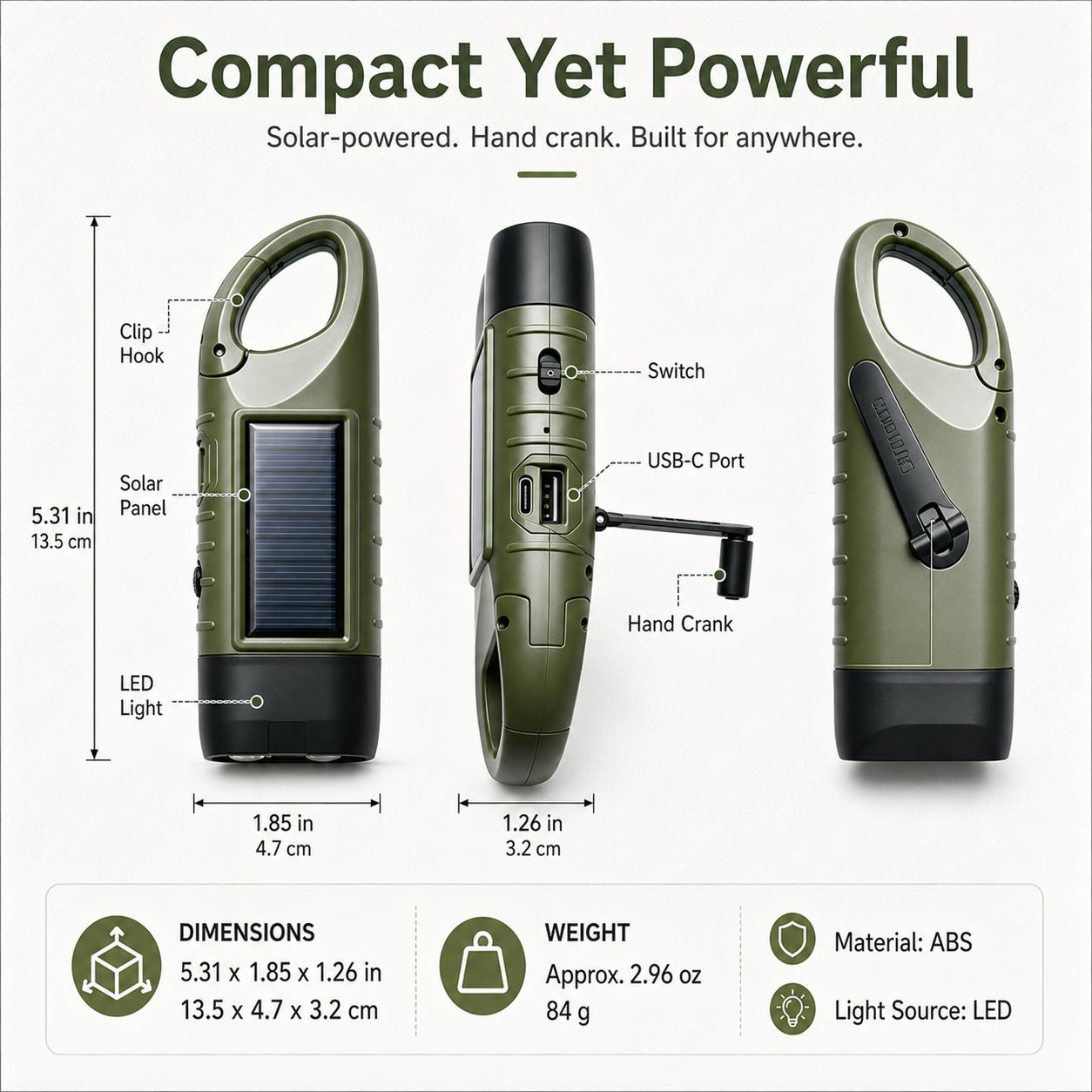 Compact emergency flashlight dimensions and design