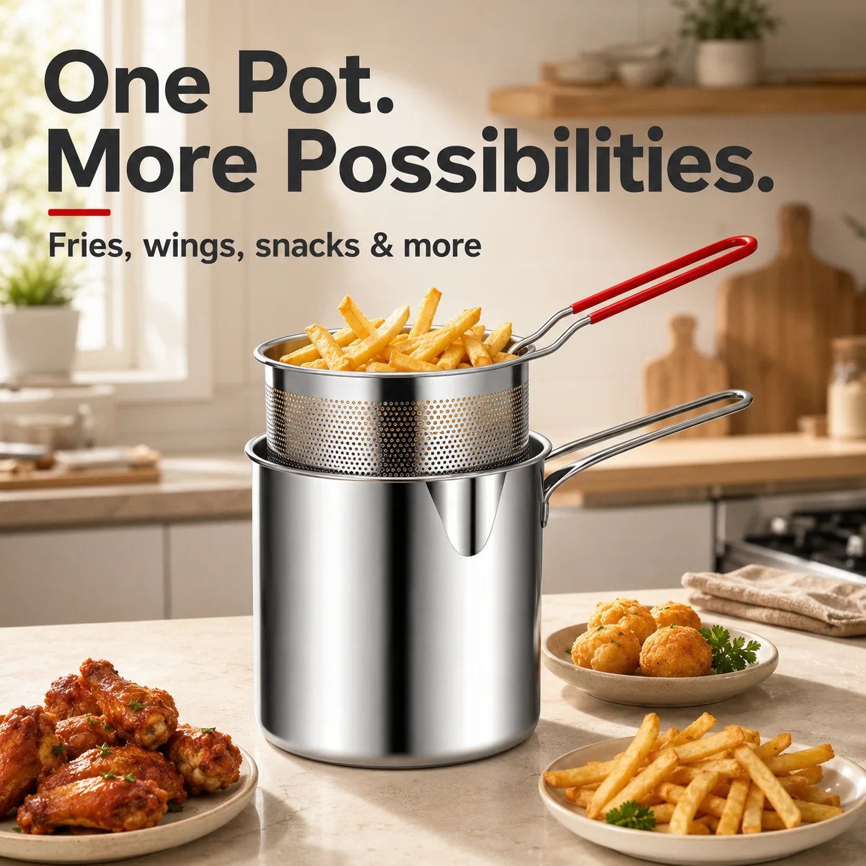 Durable 304 stainless steel mini frying pot and basket