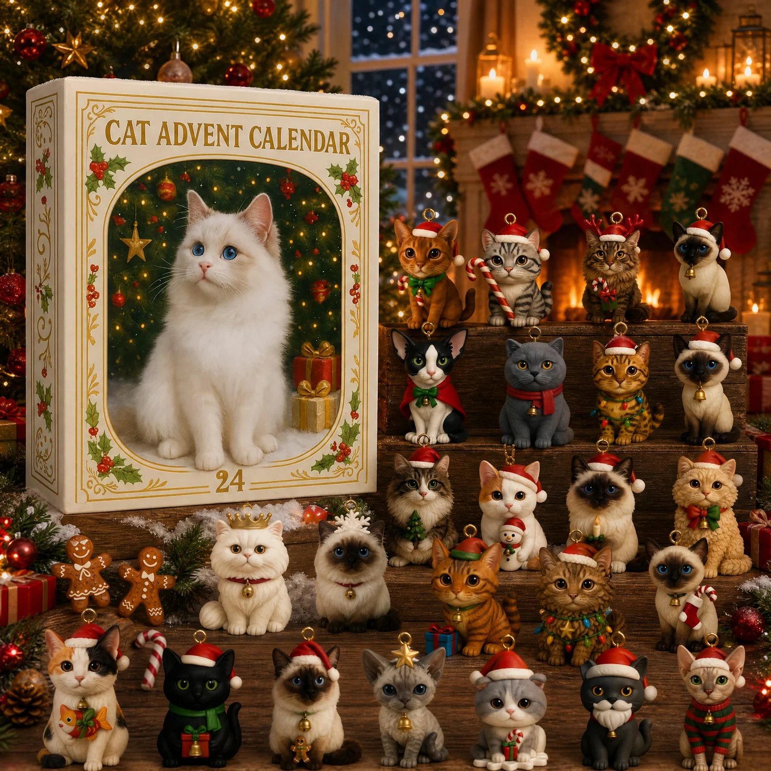 Cat advent calendar box with 24 collectible festive cat figures Cat advent calendar box with 24 collectible festive cat figures