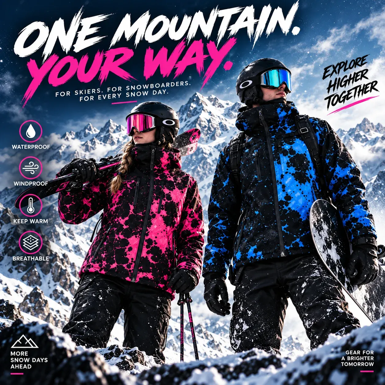 Wetterreaktive Ski- und Snowboardjacke im Schnee