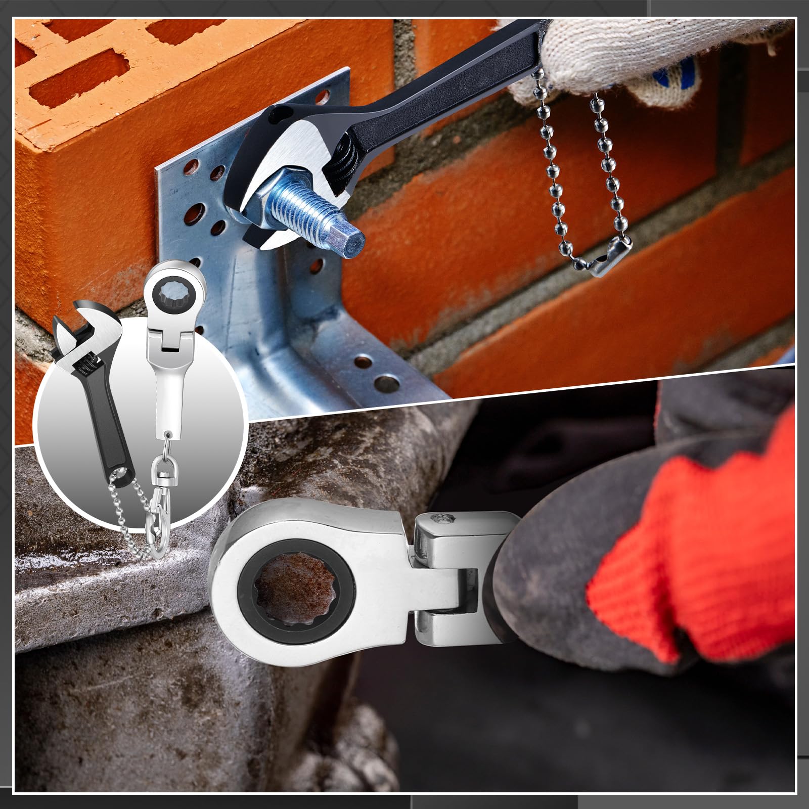 Mini spanner and ratchet wrench in actual repair use