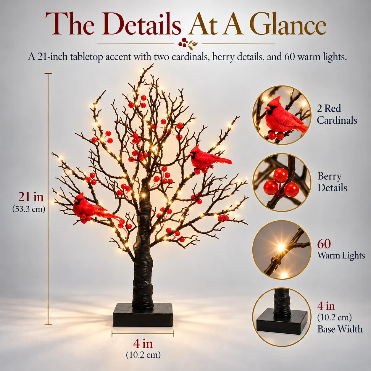 Cardinal tree light styled in a cozy living room