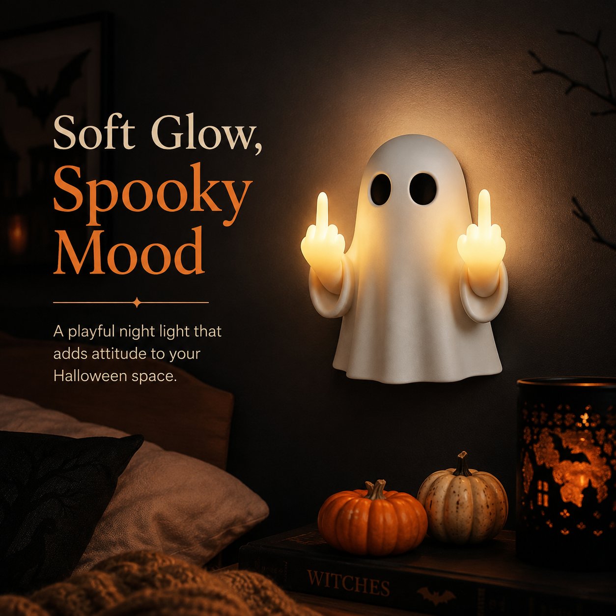 Funny ghost night light with glowing middle fingers