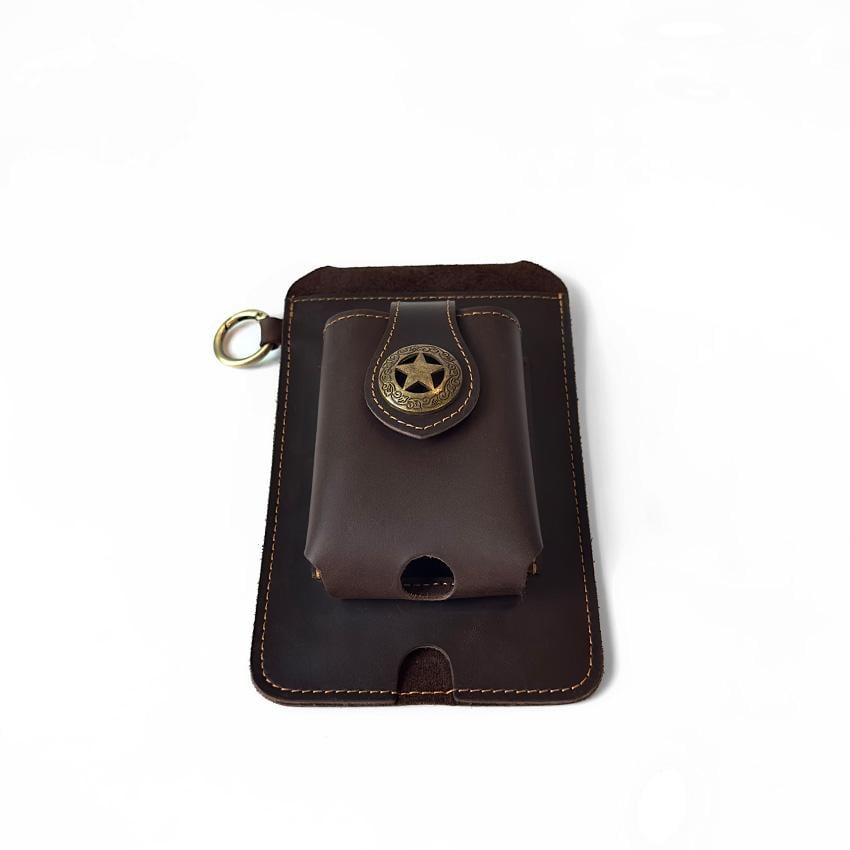 Vintage Cowhide Belt Waist Bag for Men - Multifunctional Phone & Card Holder with Keychain Genuine leather Belt Bag hiking waist bag Leather phone case with belt loops cell phone holster Keychain Holder bag  for Outdoor Hiking Travel bag hip