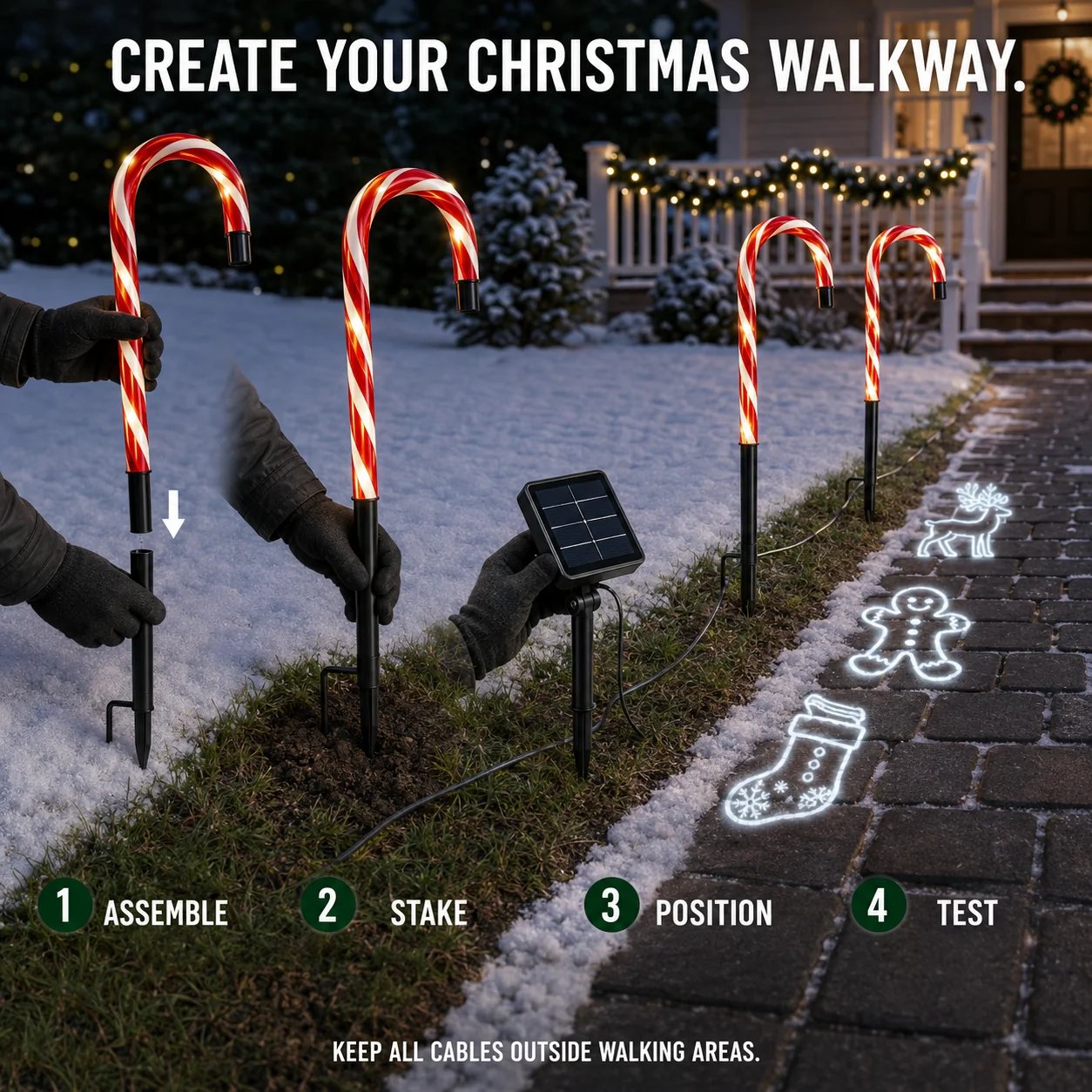 How to install solar candy cane Christmas pathway lights