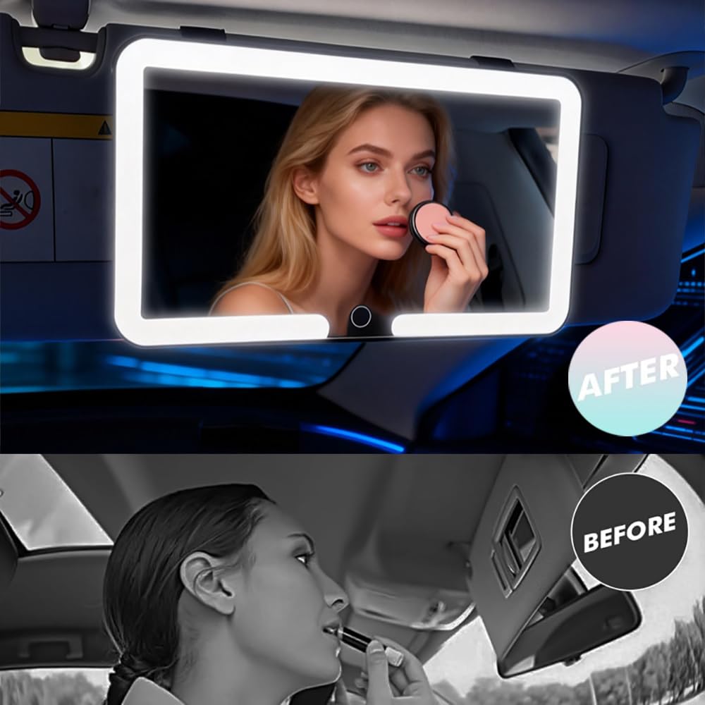 Car Vanity Mirror Before and After Comparison