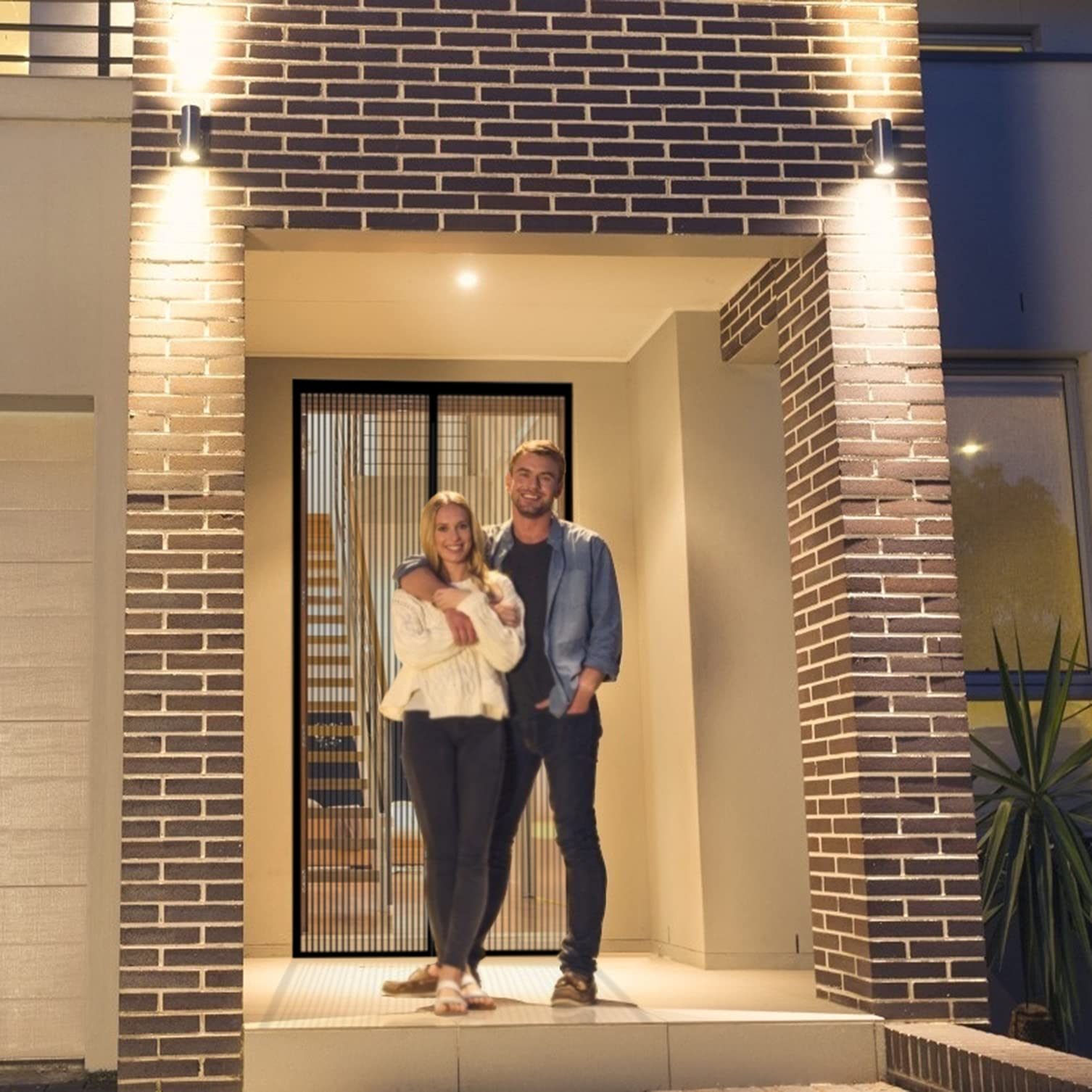 Happy Couple at the Entrance with Screen Door
