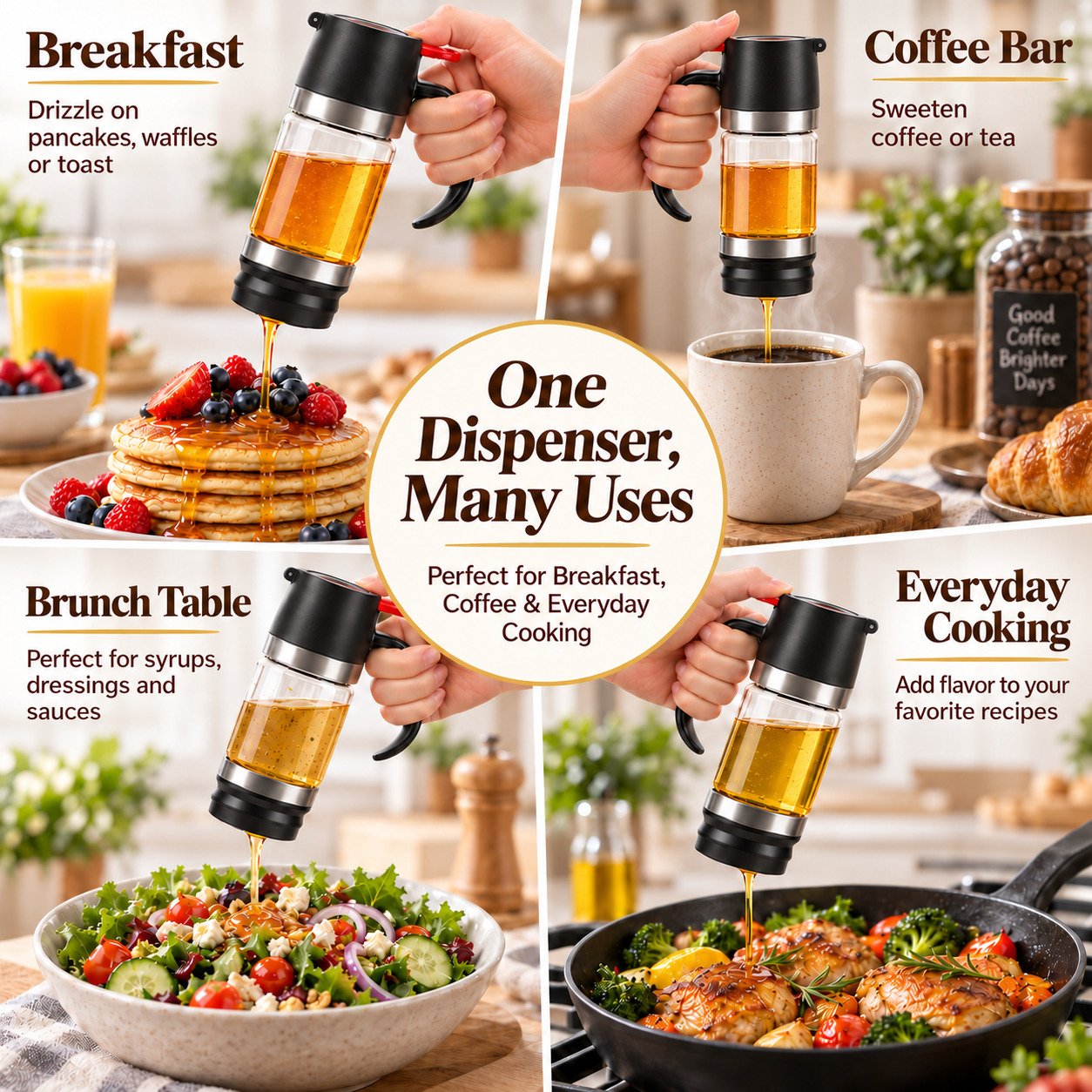 Honey dispenser used for breakfast coffee salad dressing and everyday cooking