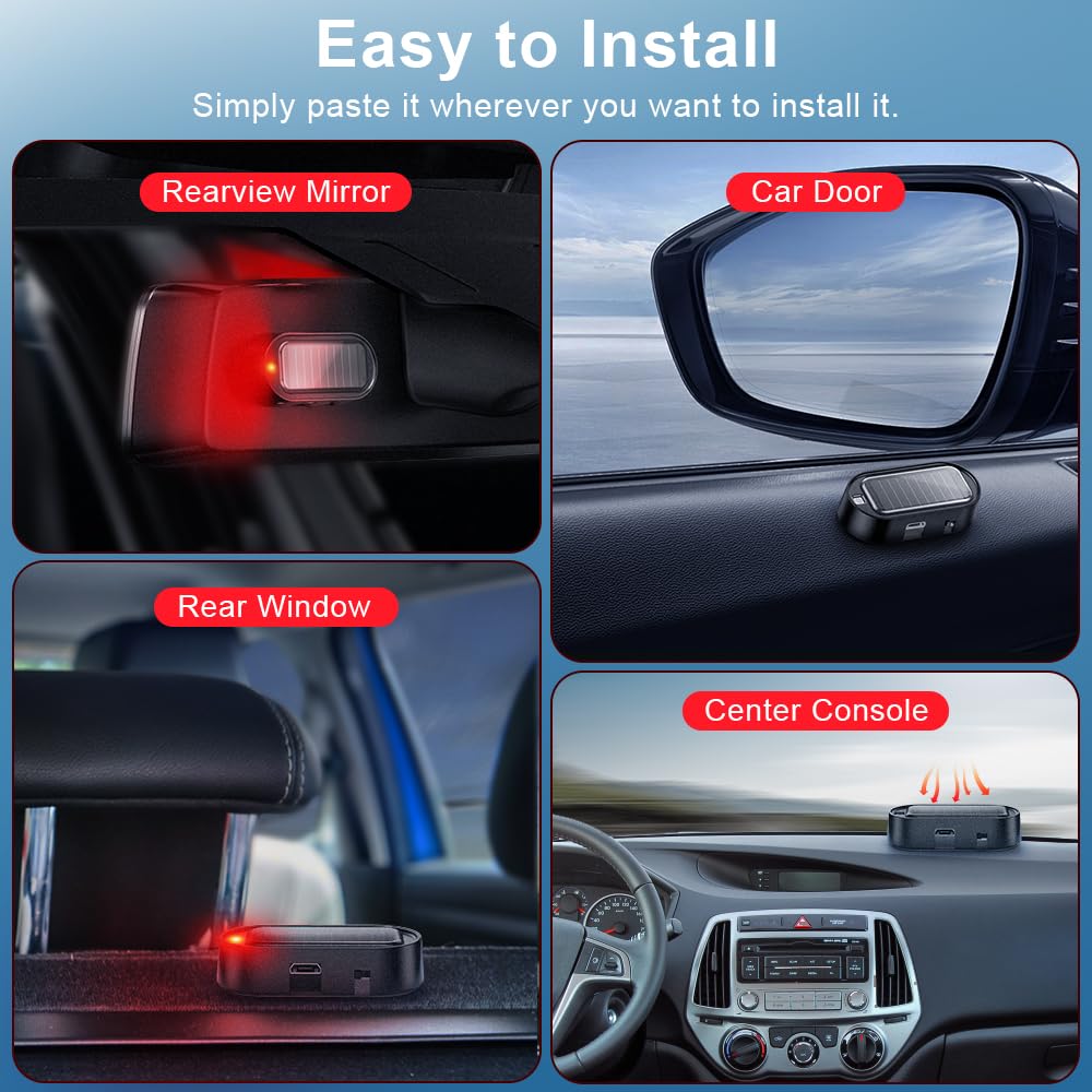 Peel-and-stick simulated alarm light installation locations inside a car