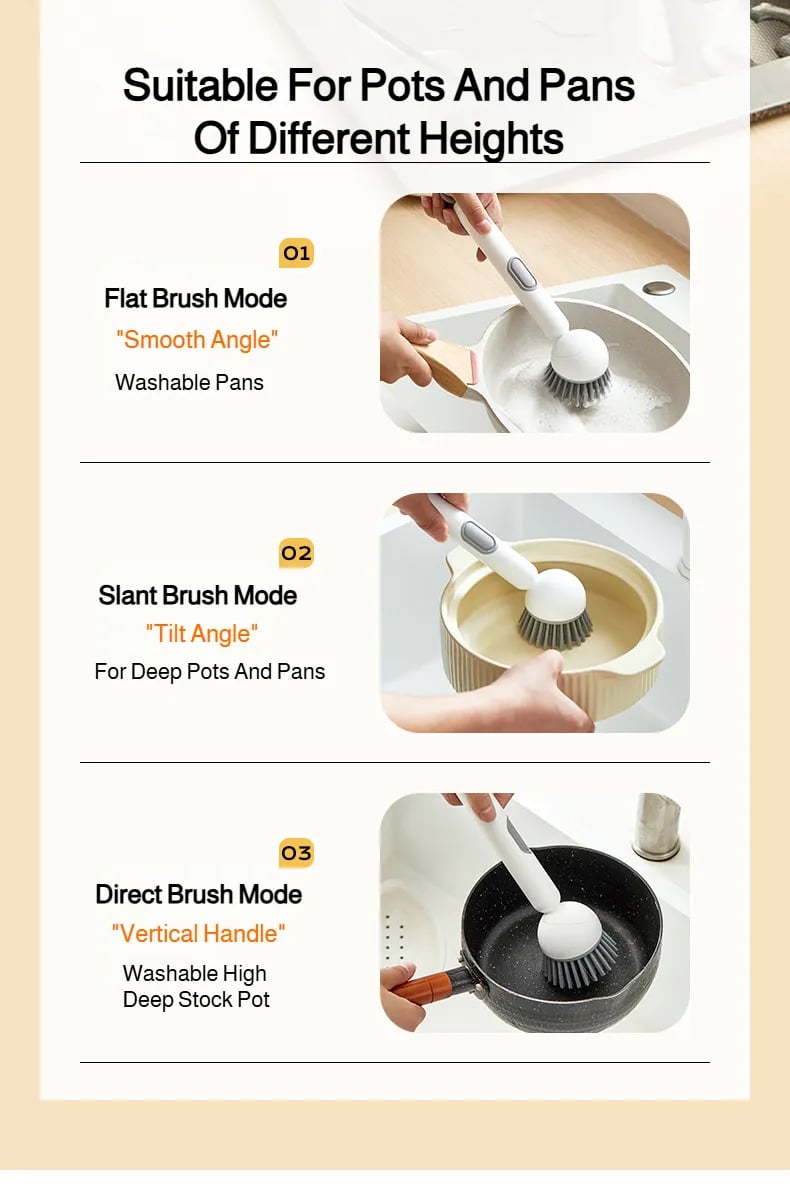Soap dispensing kitchen brush for pots and pans