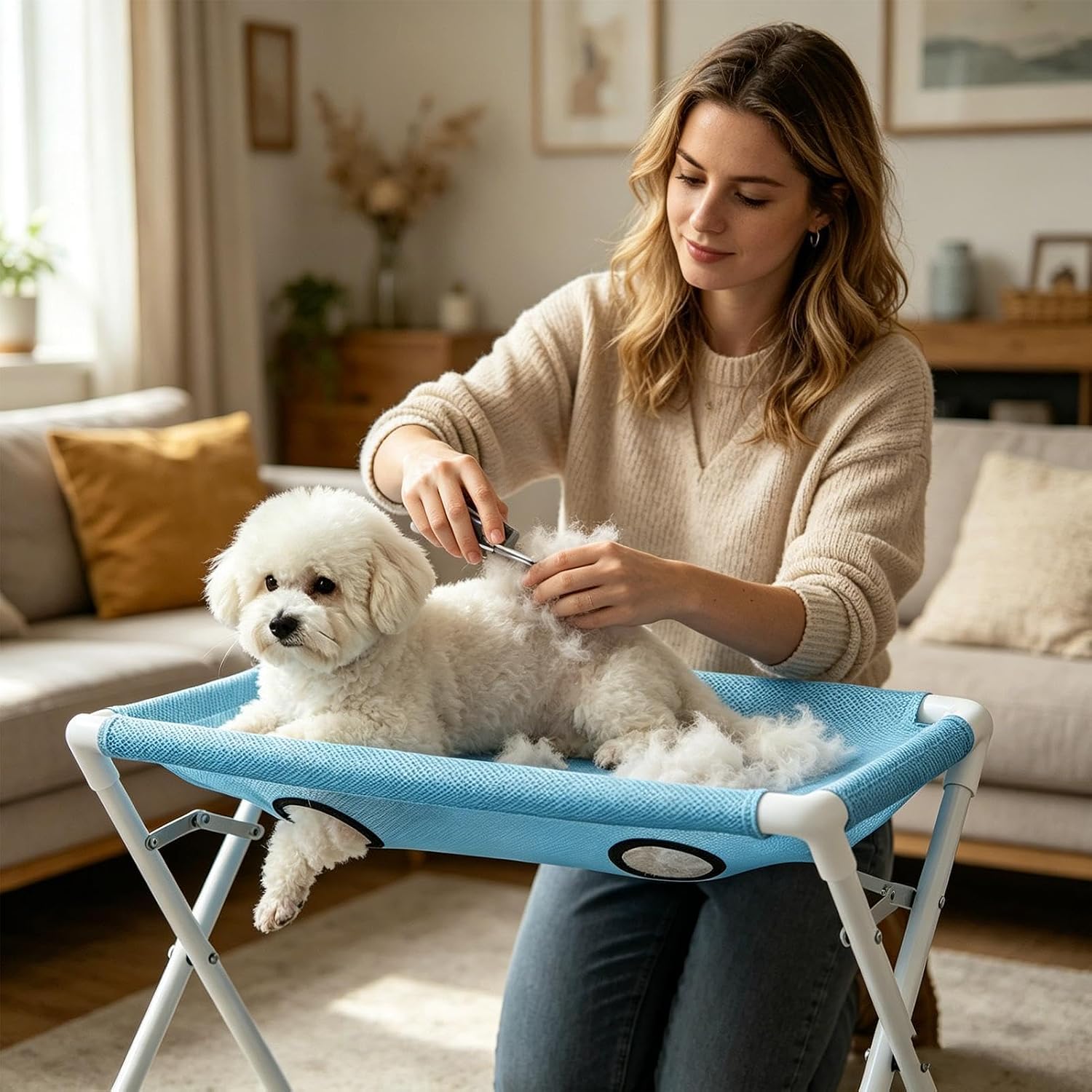 Multi-purpose pet grooming station for nail clipping bathing ear and dental cleaning