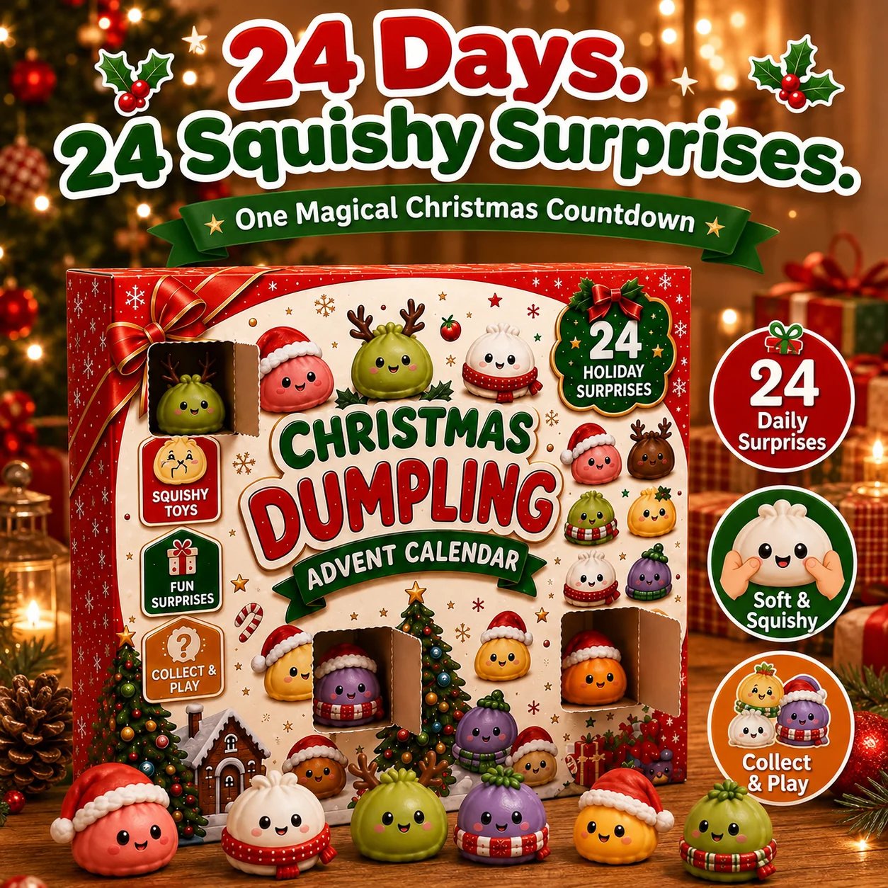 CHRISTMAS SPECIAL | 24 Days of Mini Squishies – Cute 2026 Advent Calendar with Daily Dumpling Surprises