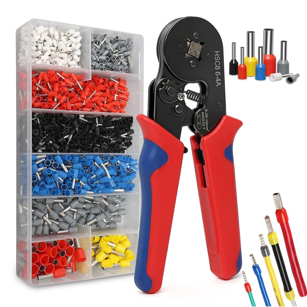 Ferrule Crimping Tool Kit, LUNEY Crimper Plier with 1300PCS Wire Ferrules Kit Wire End Terminals, Self-adjustable Ratchet Tool Set with Durable Construction for AWG 23-7 Cable connectors, 0.25-10mm²