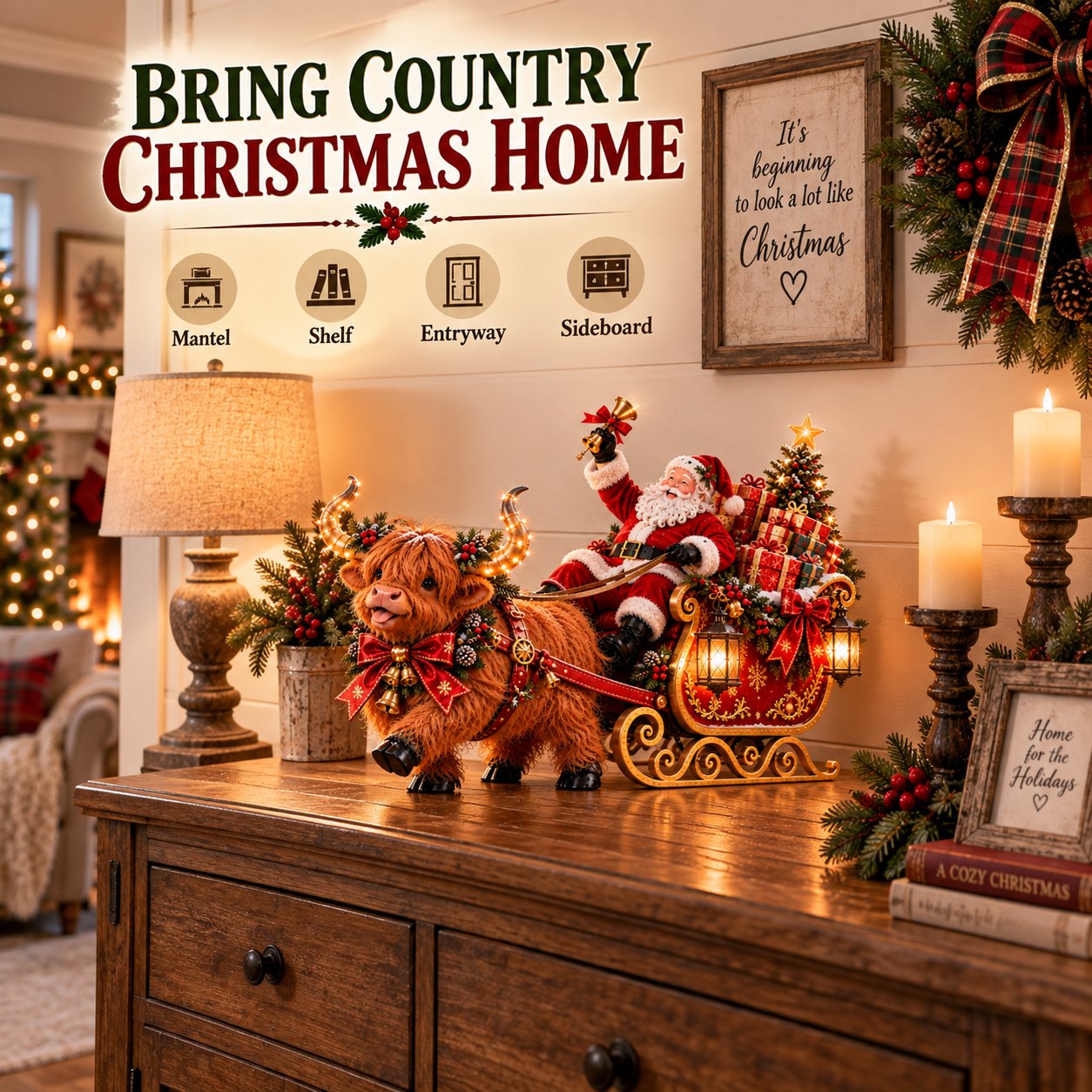 Country Christmas Highland cow tabletop display