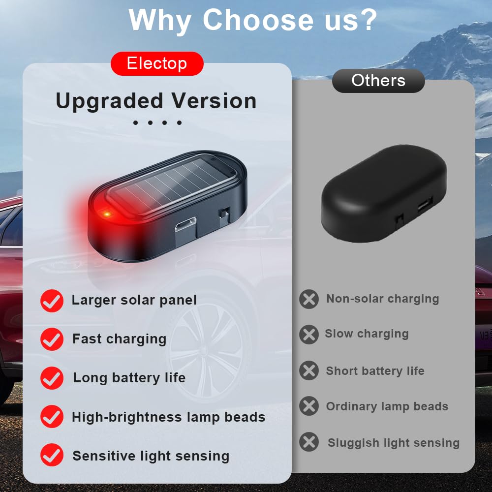 Upgraded solar car warning light with larger panel bright LED and sensitive light sensor