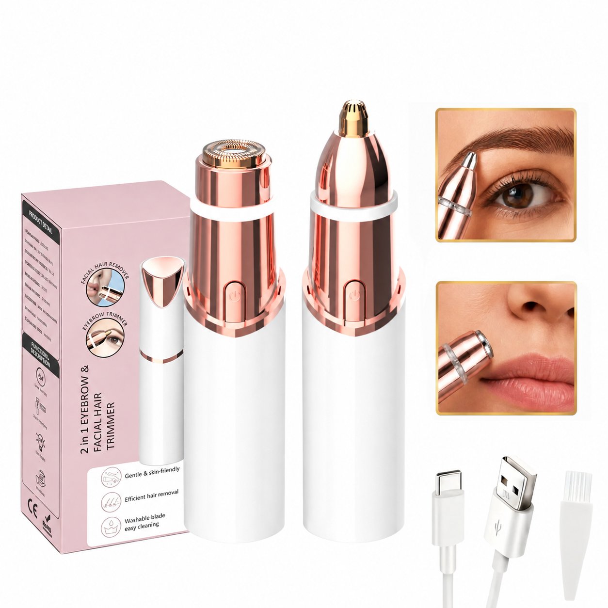 Ivory 2-in-1 rechargeable eyebrow and facial hair trimmer set with accessories