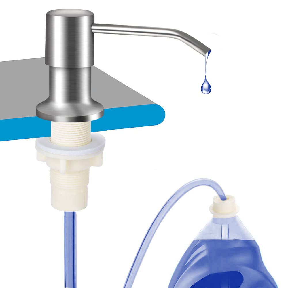 Sink Soap Dispenser with Extension Tube Connecting to Large Bottle
