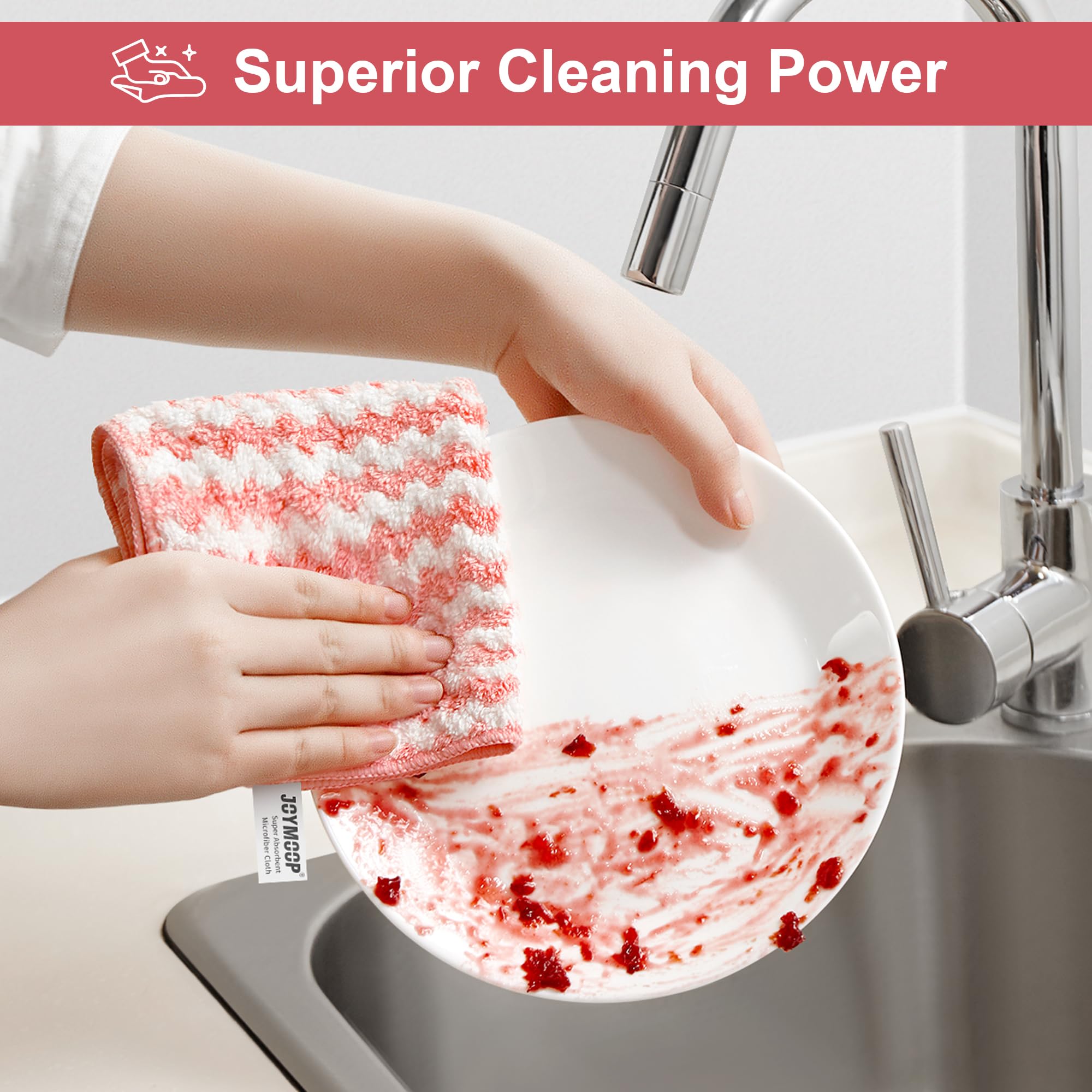 Cleaning dirty dish with microfiber cloth showing superior cleaning power