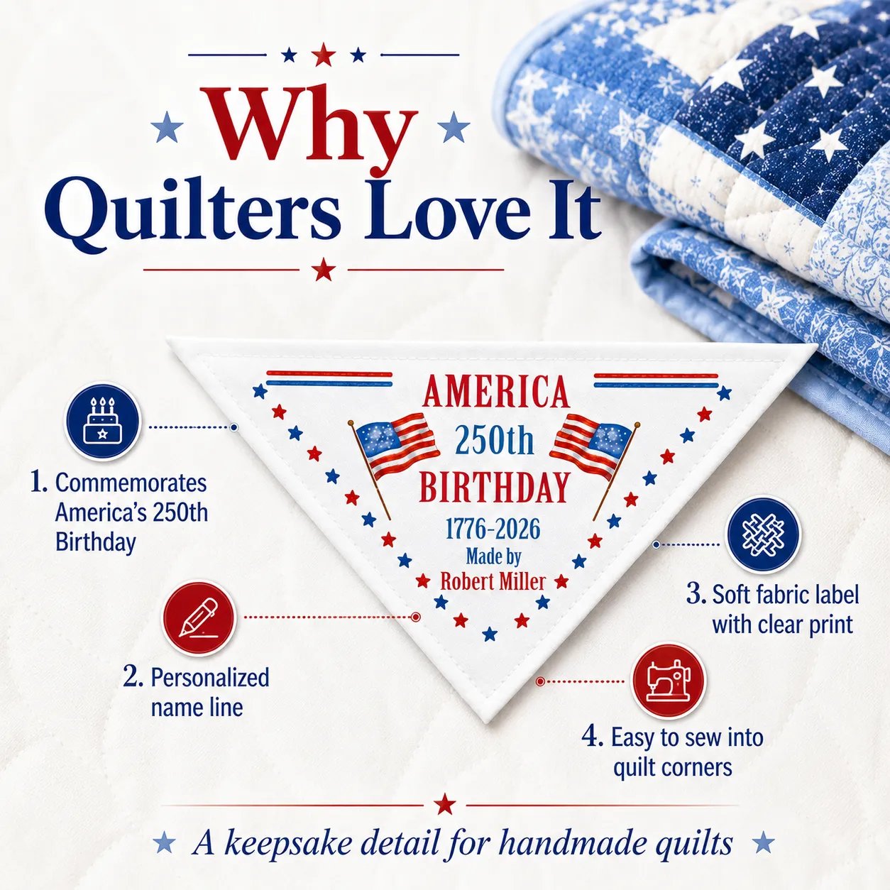 America 250th patriotic quilt label