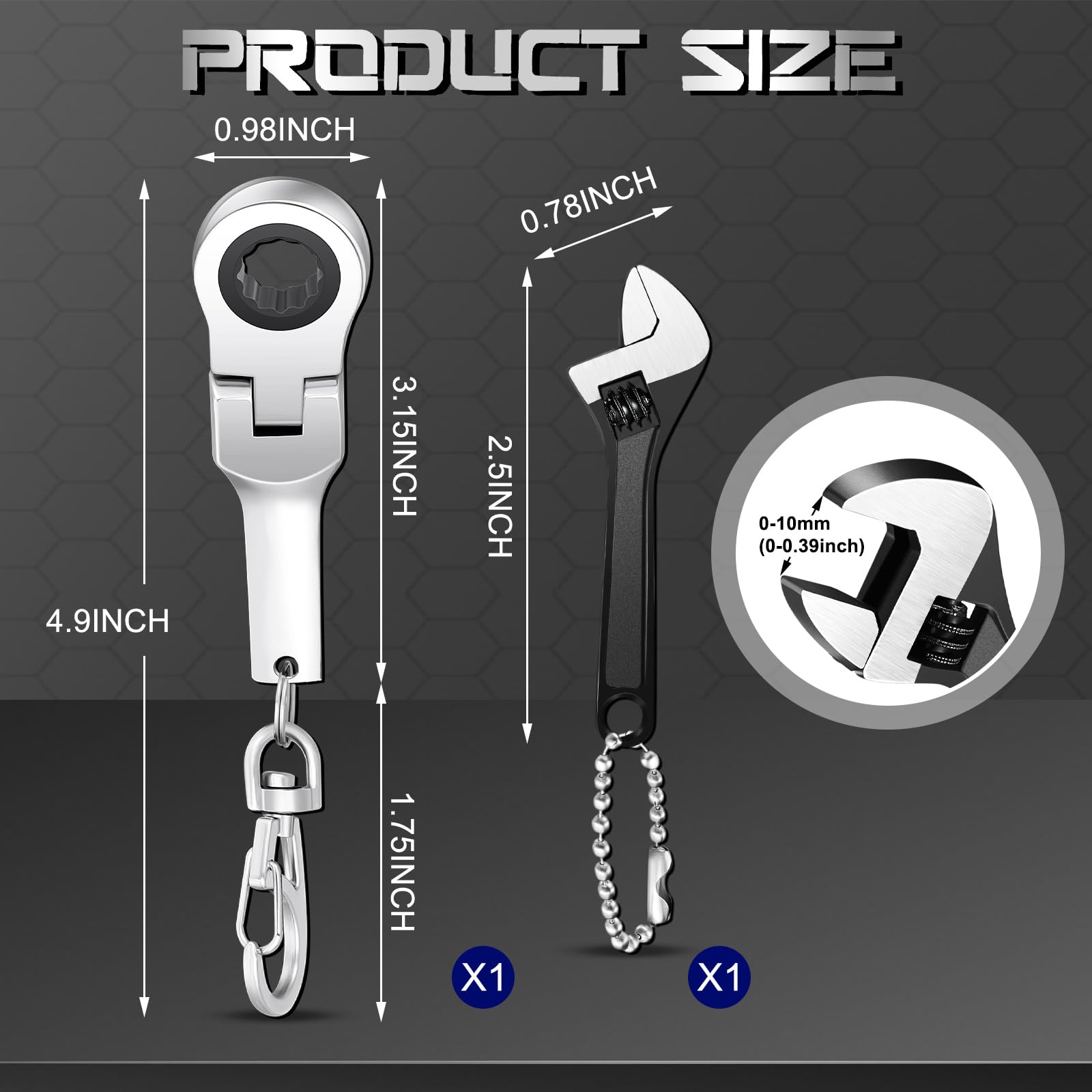 Mini Wrench Keychain Product Dimensions and Size Chart